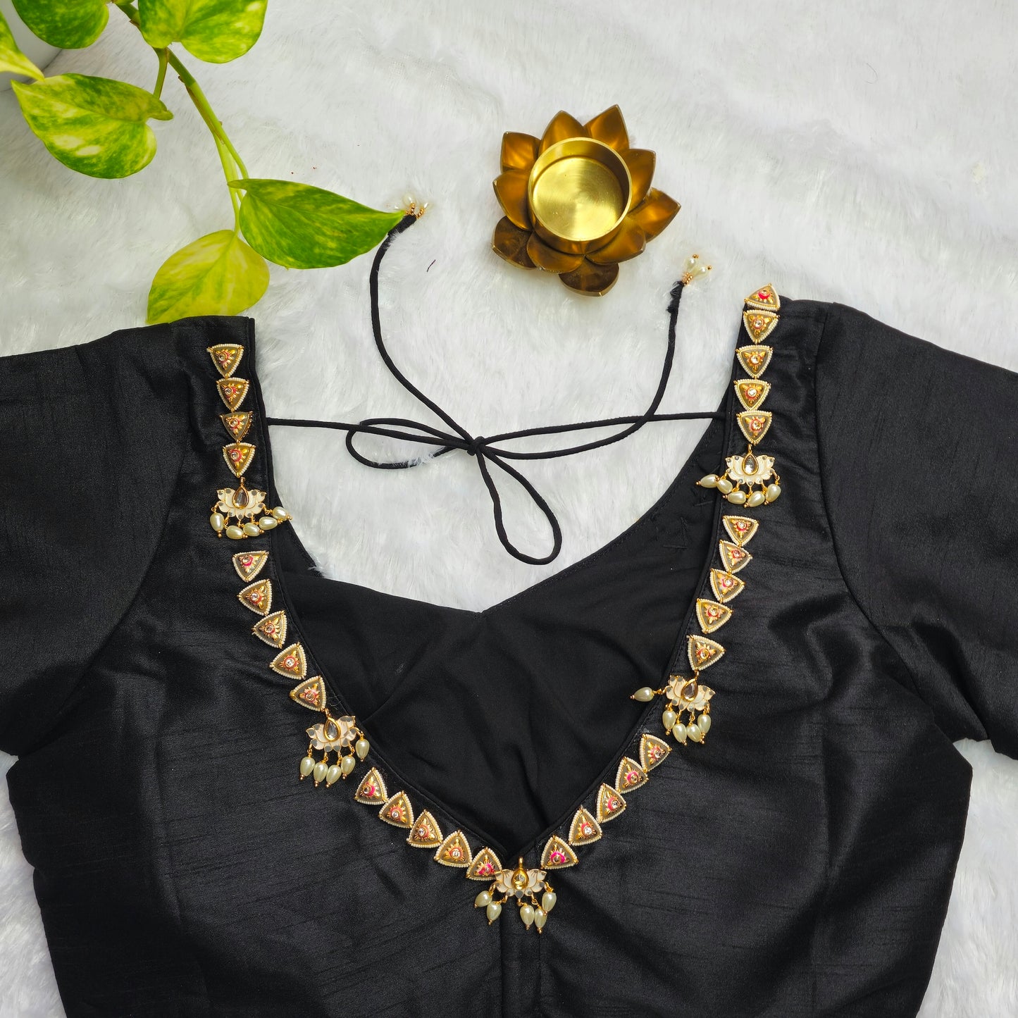 Black Raw silk Jewellery blouse