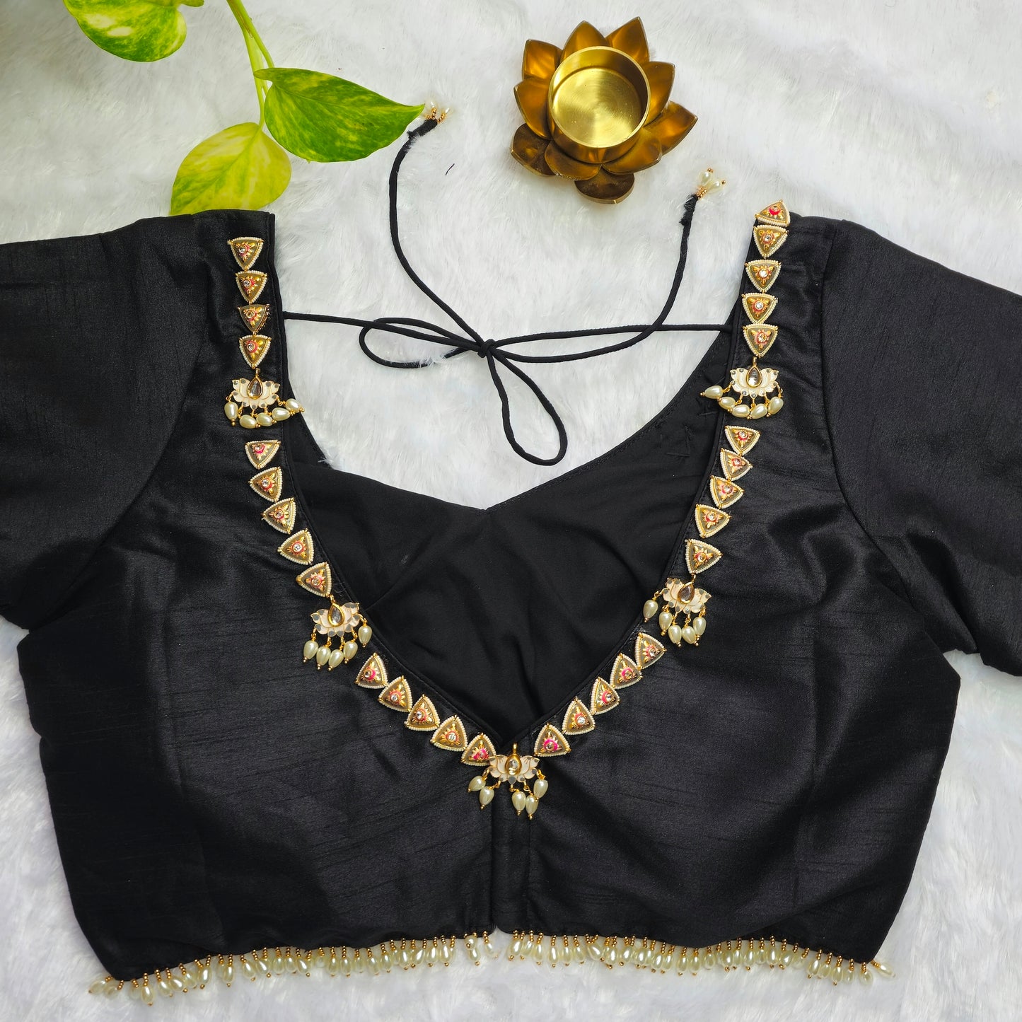 Black Raw silk Jewellery blouse