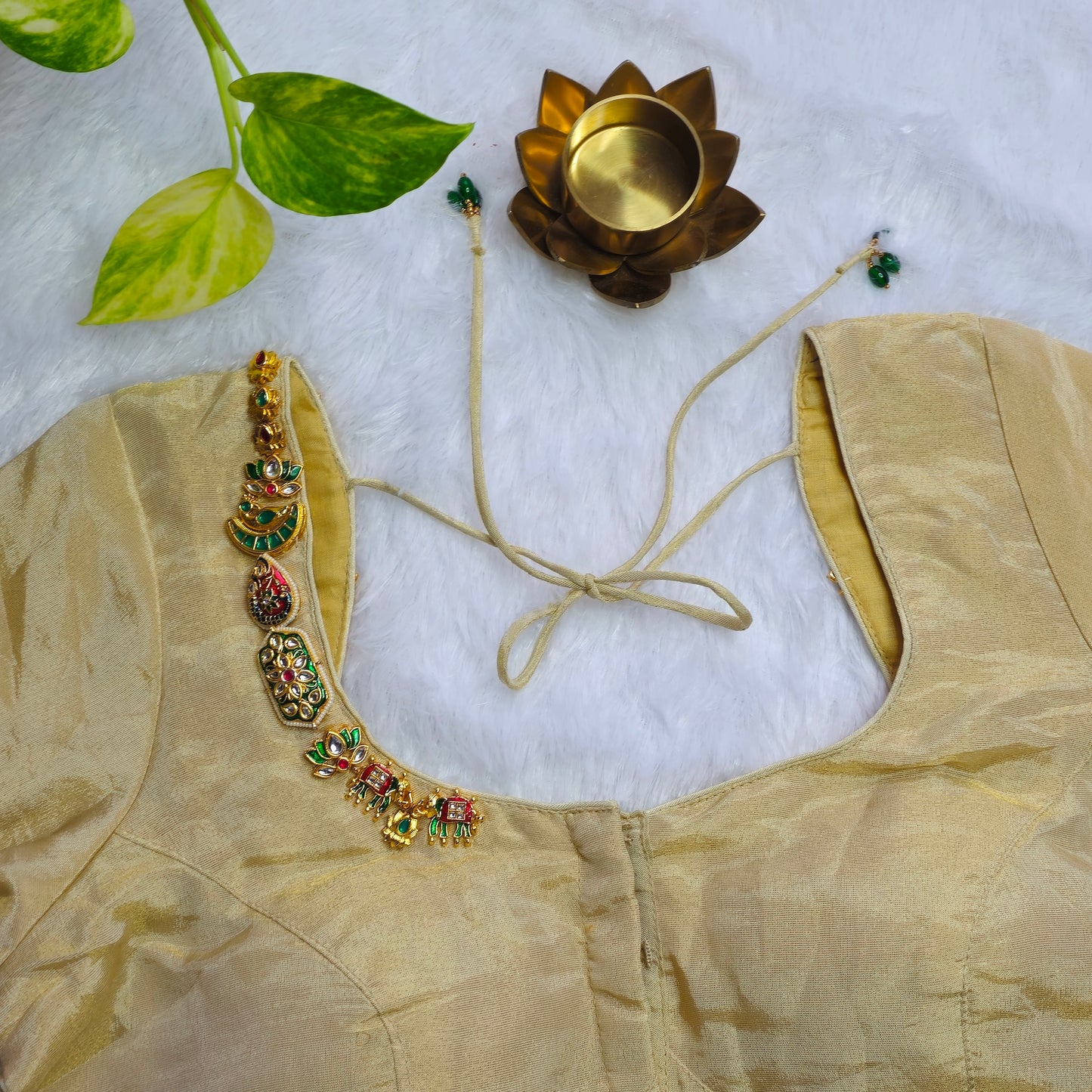 Cream Tissue silk Lakshmi Jewellery blouse