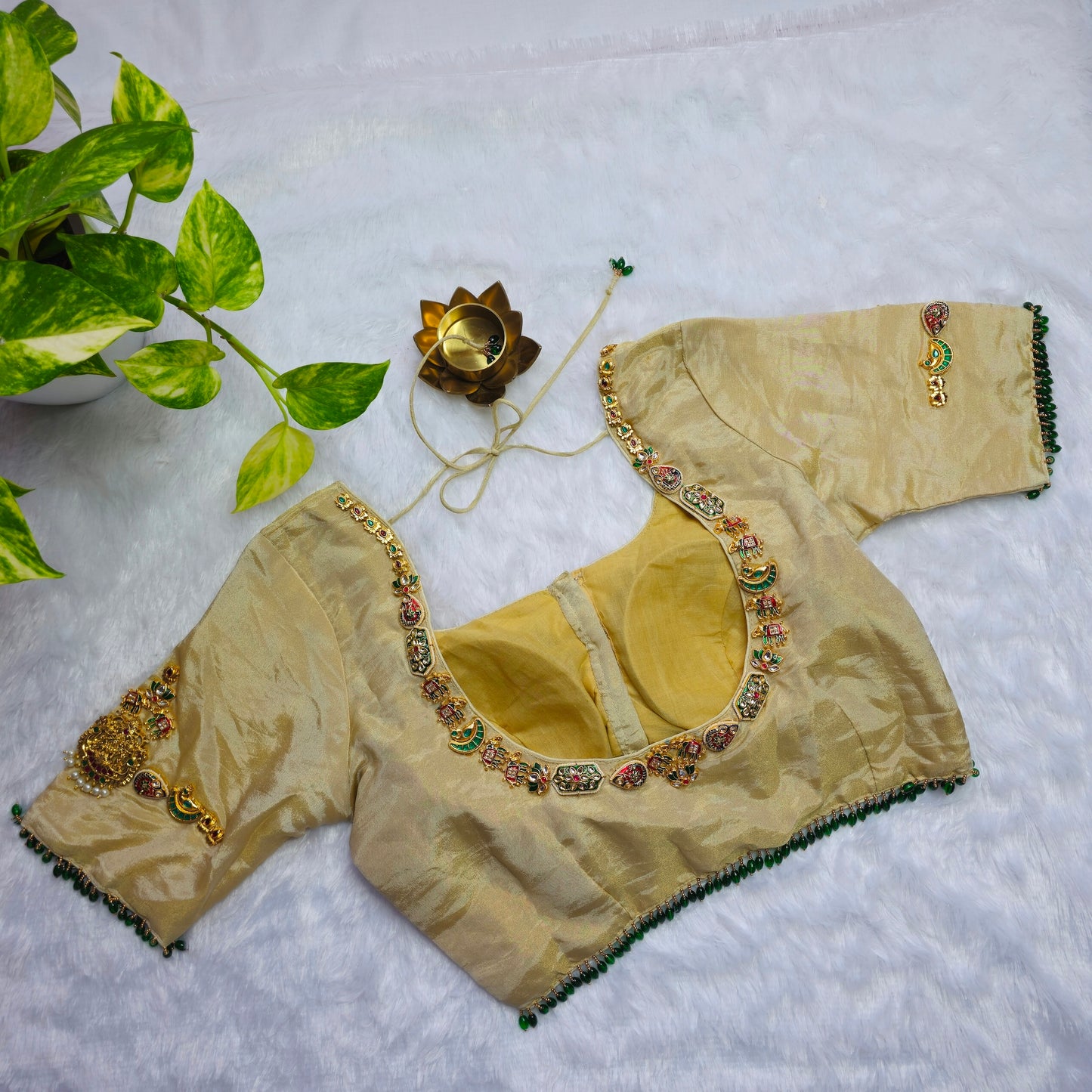 Cream Tissue silk Lakshmi Jewellery blouse