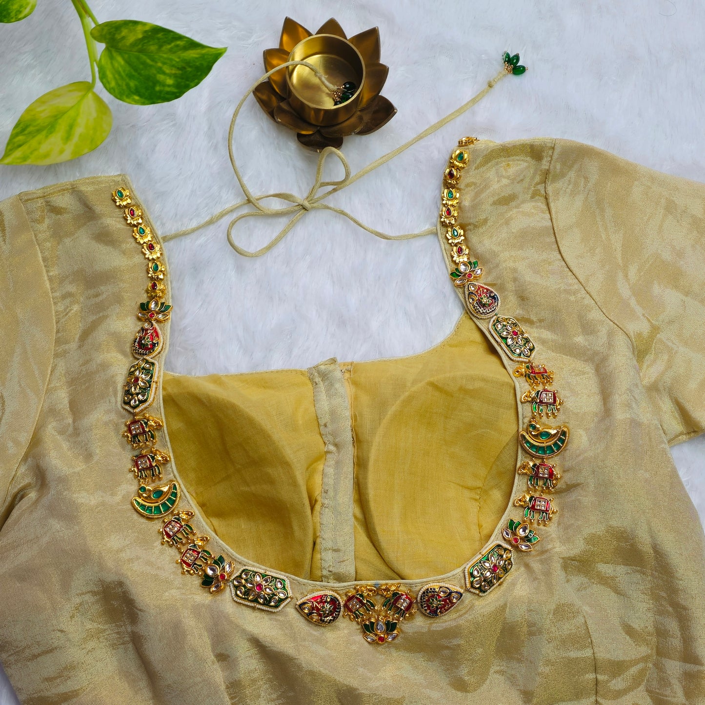 Cream Tissue silk Lakshmi Jewellery blouse