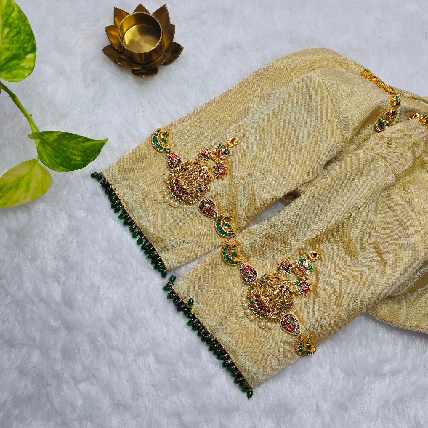 Cream Tissue silk Lakshmi Jewellery blouse
