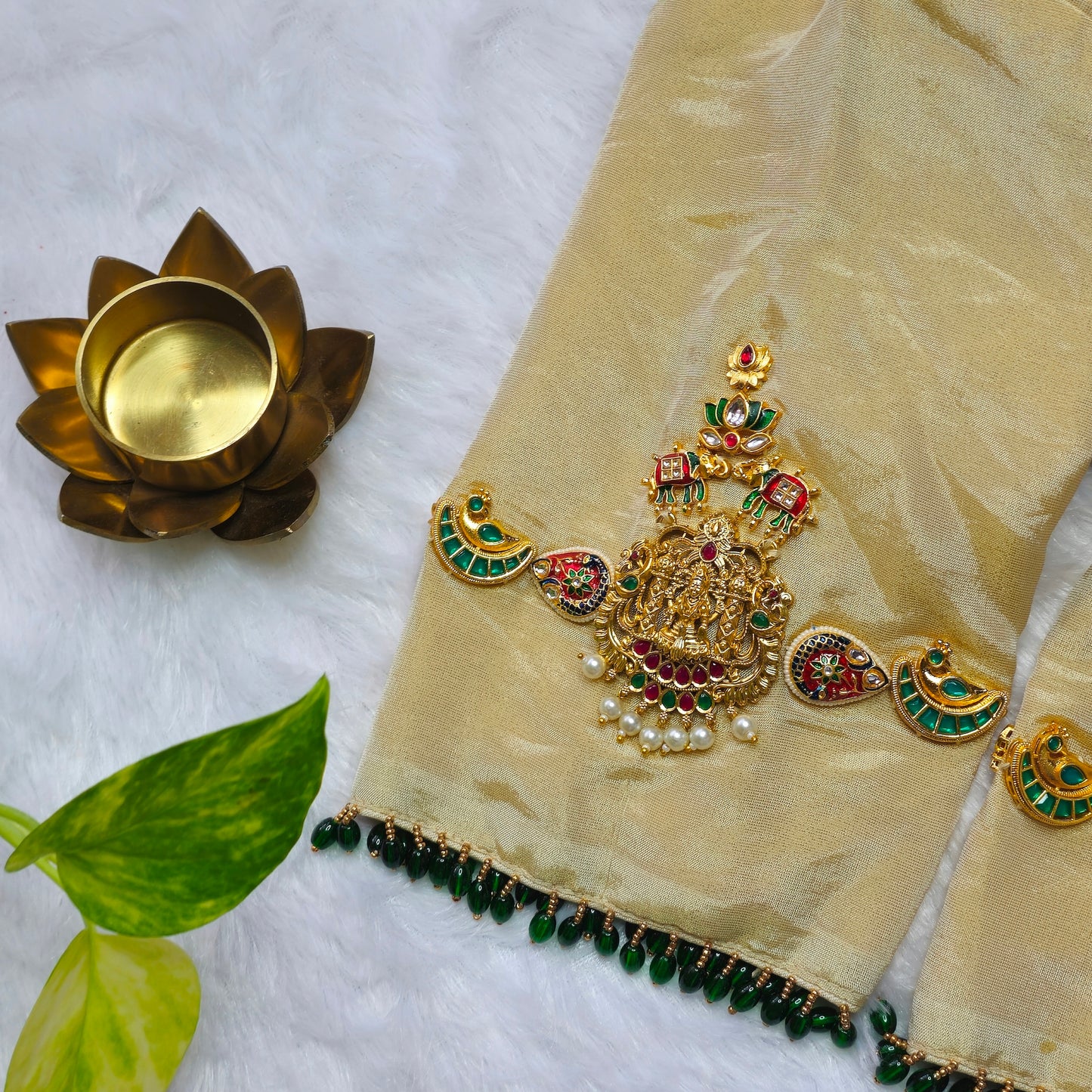 Cream Tissue silk Lakshmi Jewellery blouse