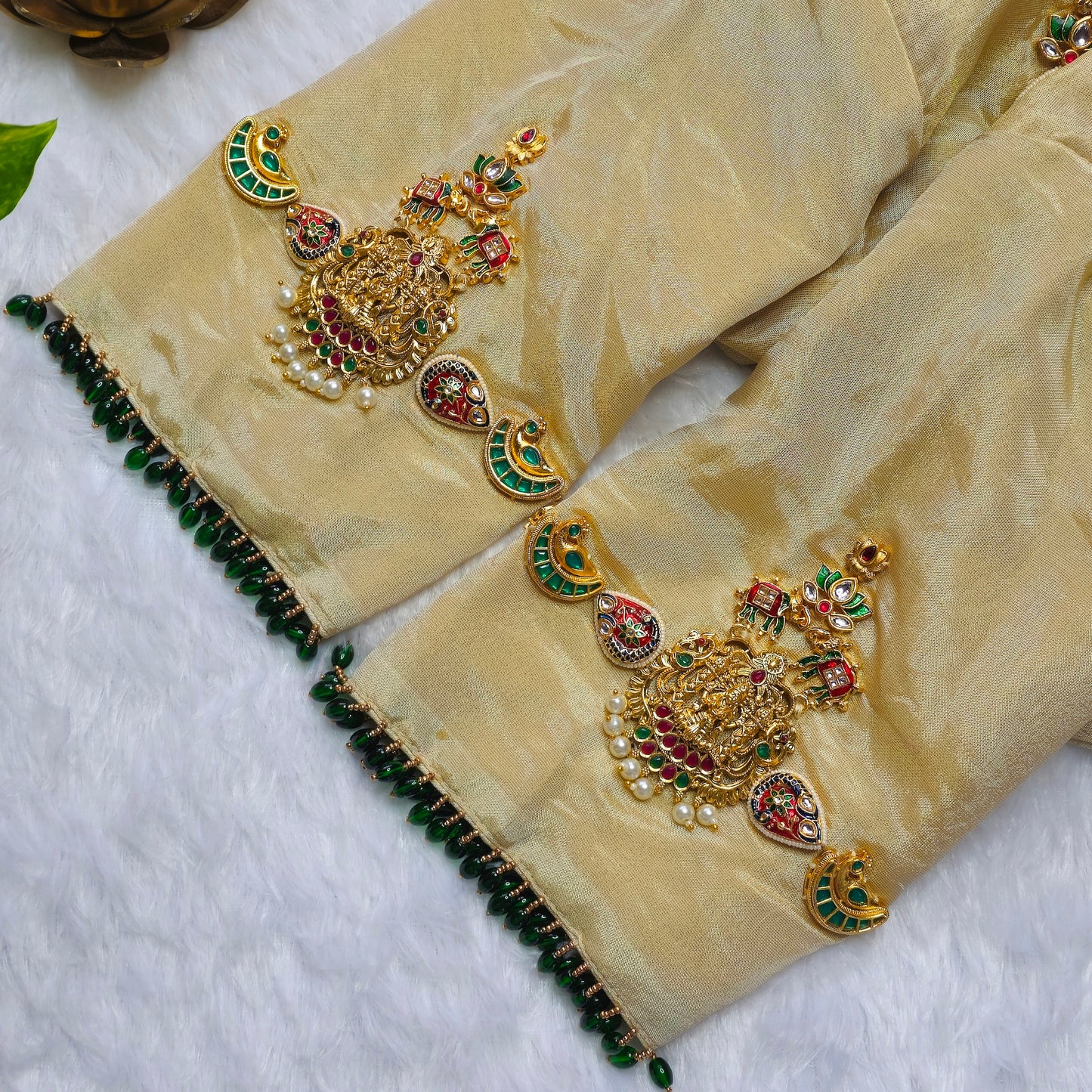 Cream Tissue silk Lakshmi Jewellery blouse