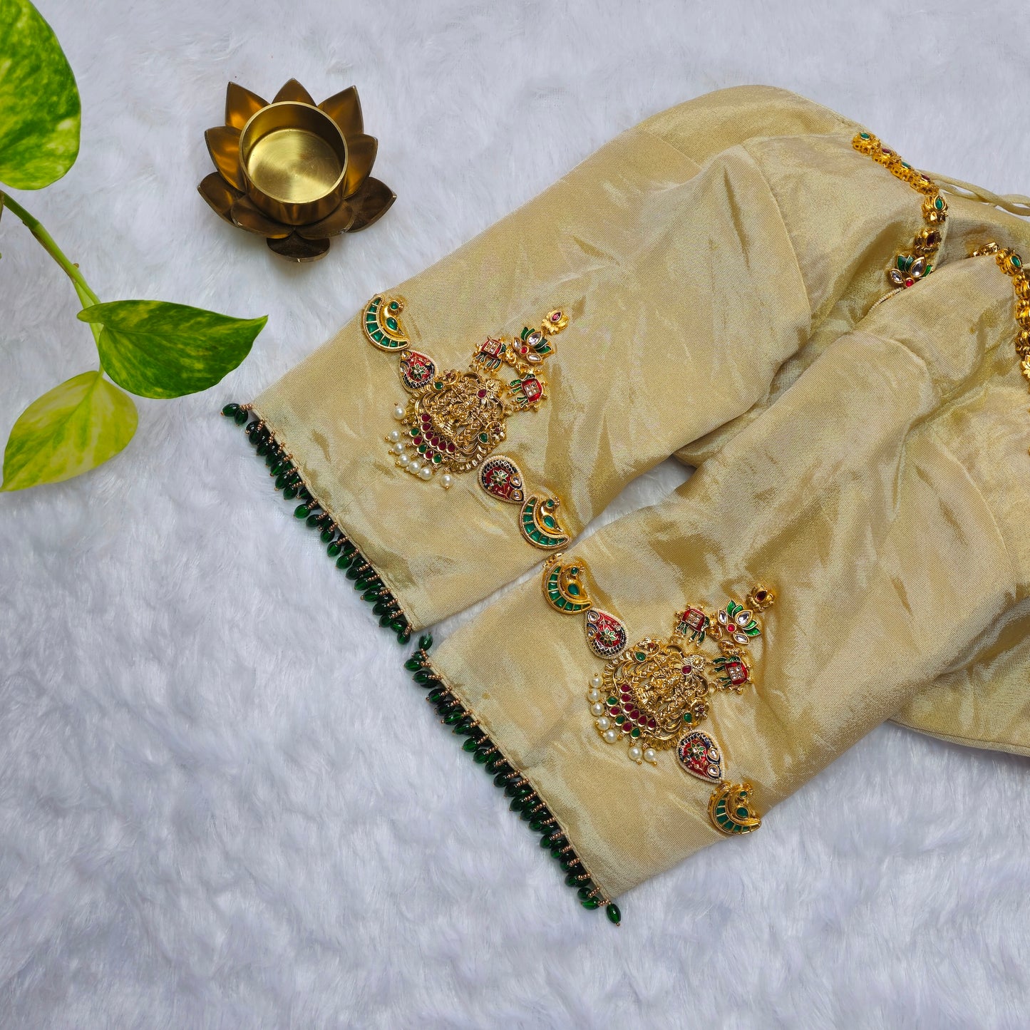 Cream Tissue silk Lakshmi Jewellery blouse