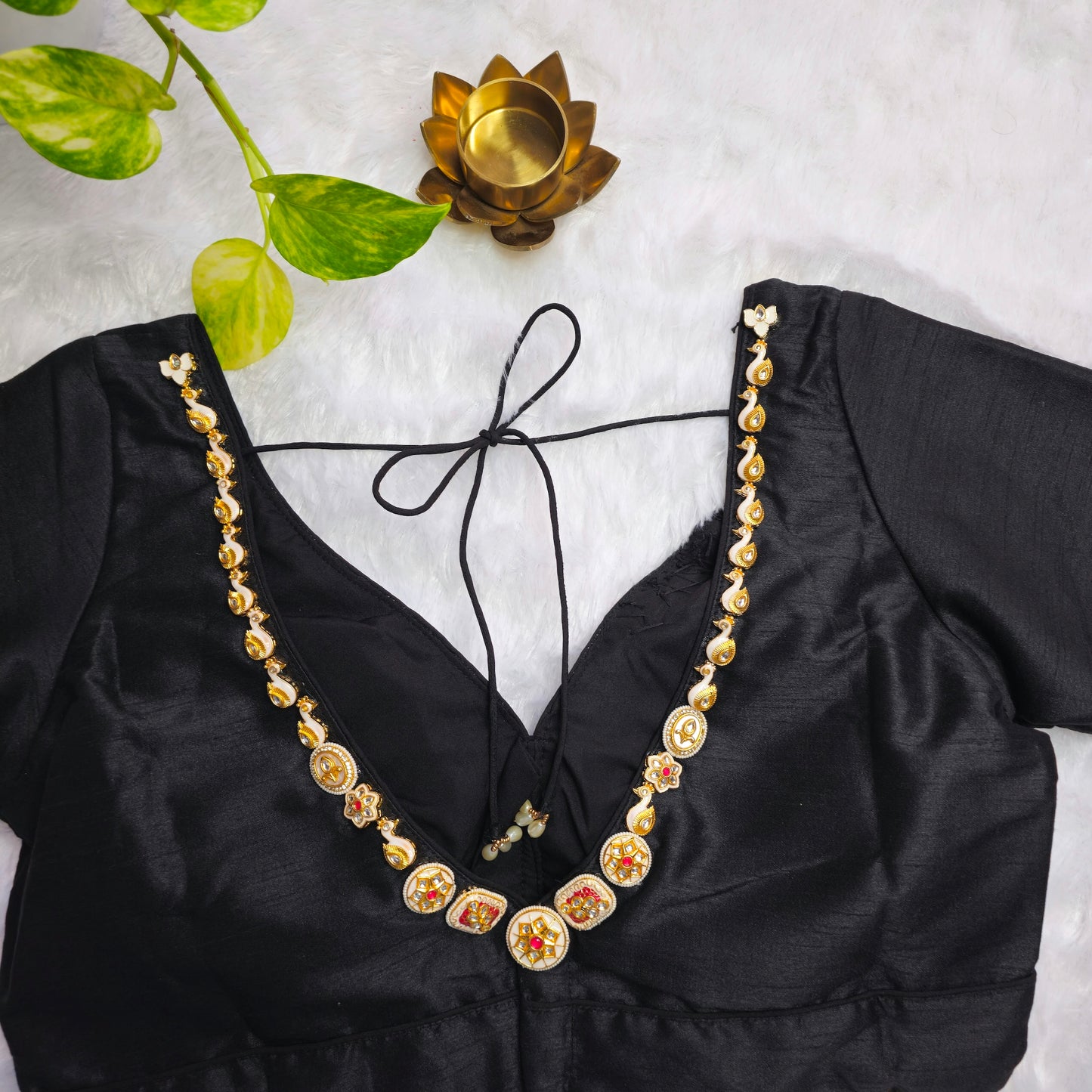 Black Raw Silk Pearl Jewellery blouse