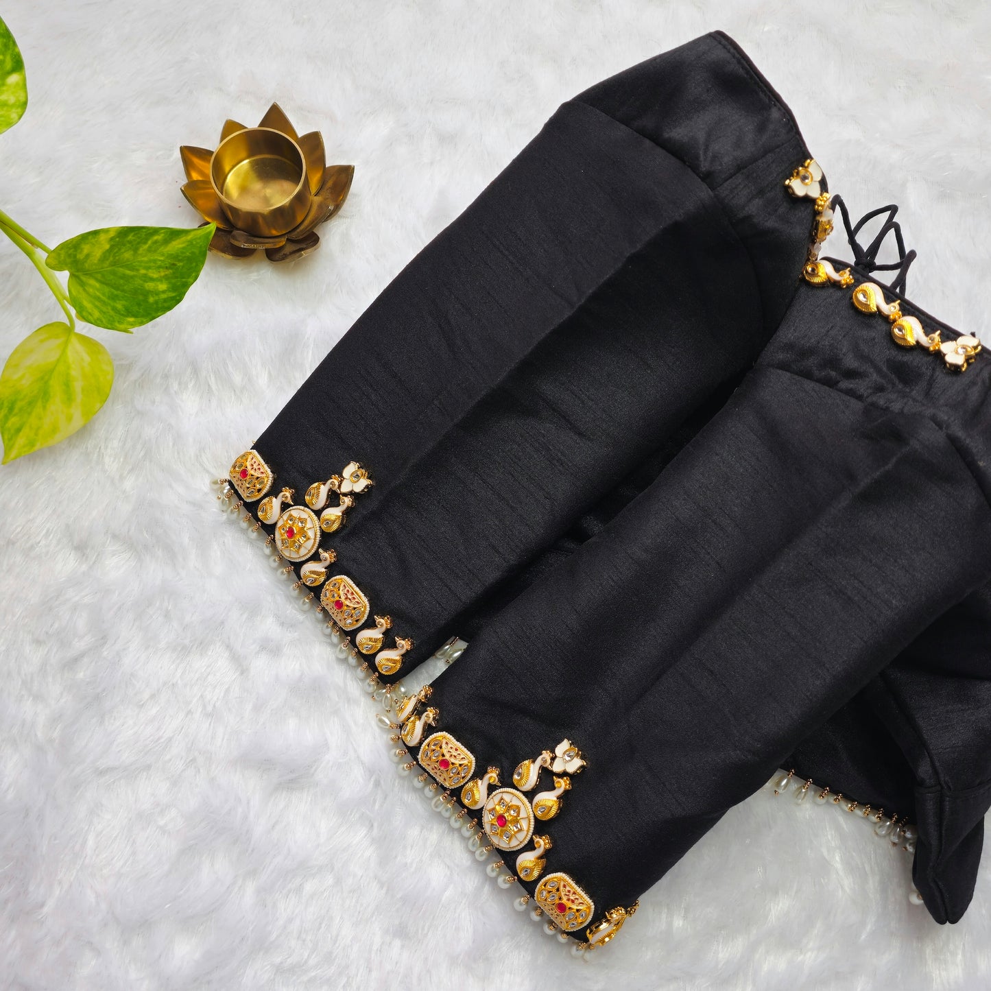Black Raw Silk Pearl Jewellery blouse
