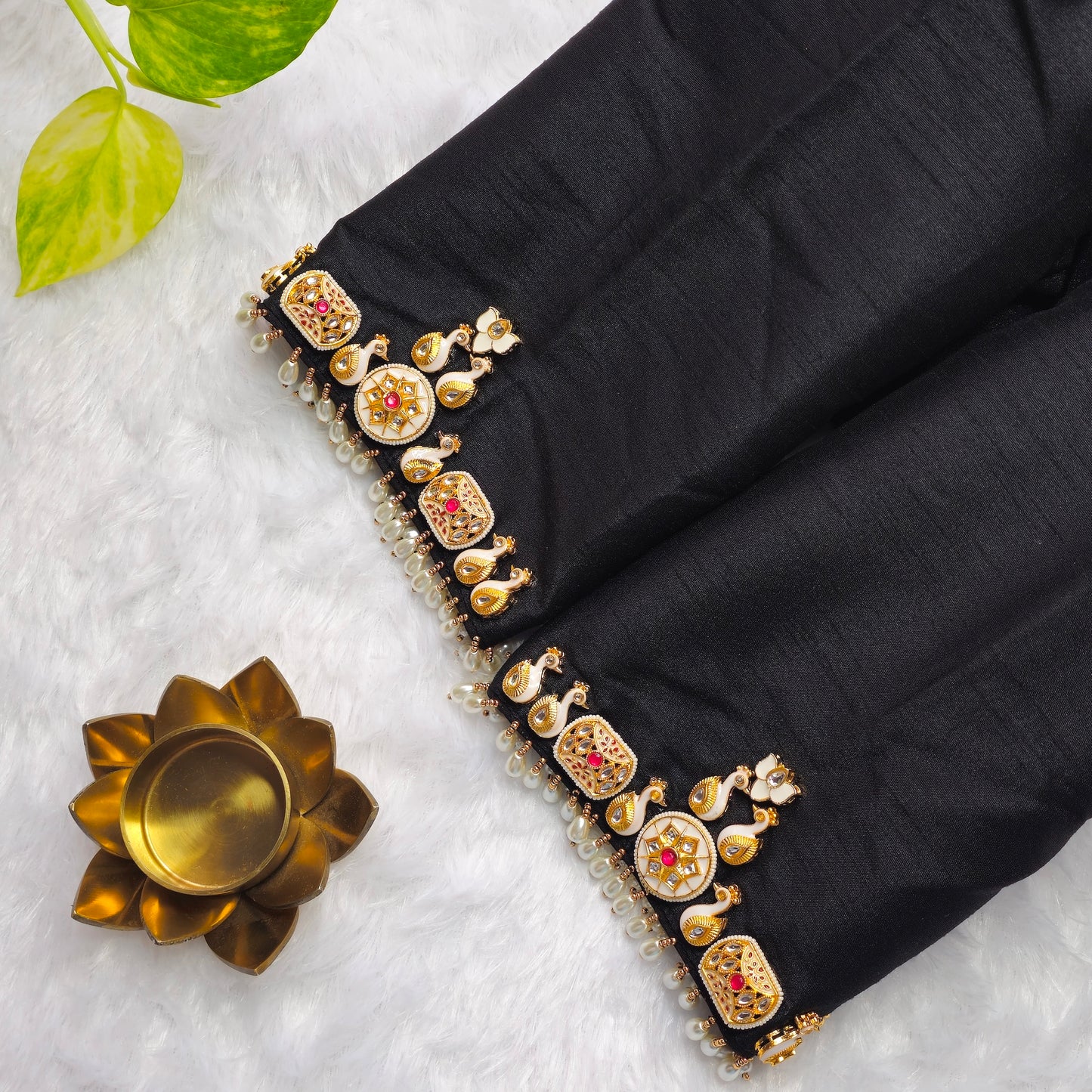 Black Raw Silk Pearl Jewellery blouse