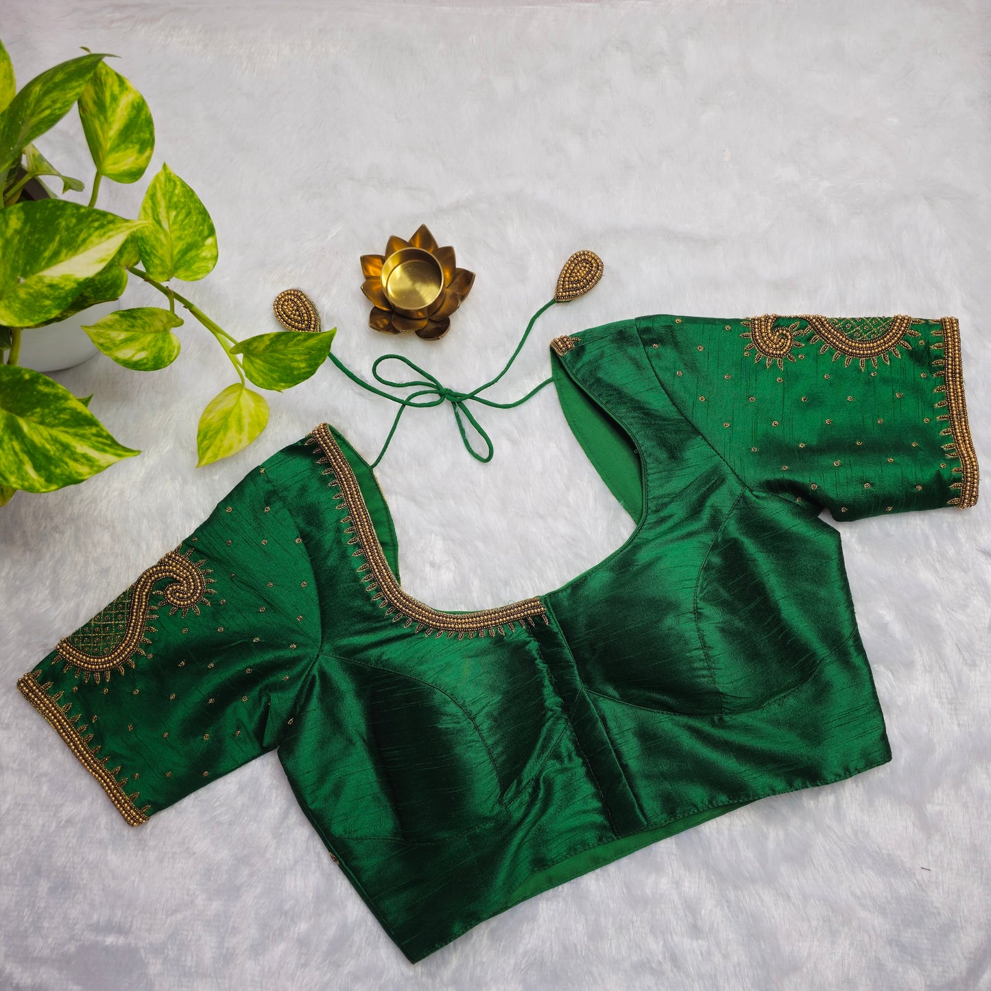 Green Raw Silk Mango Handwork blouse