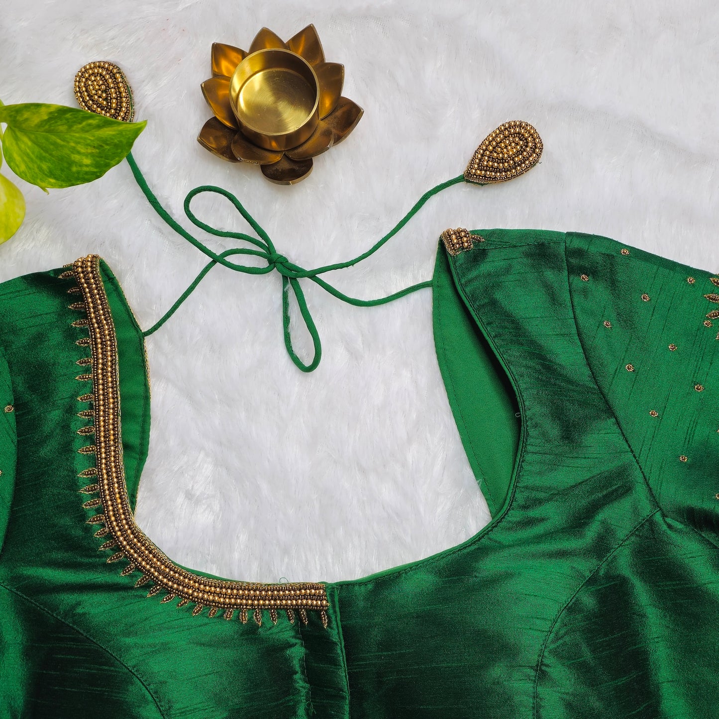 Green Raw Silk Mango Handwork blouse