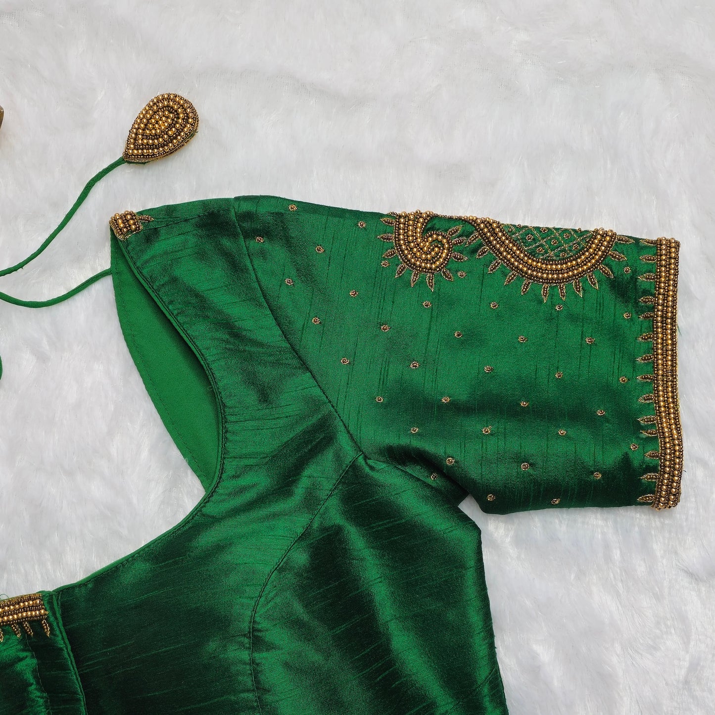 Green Raw Silk Mango Handwork blouse