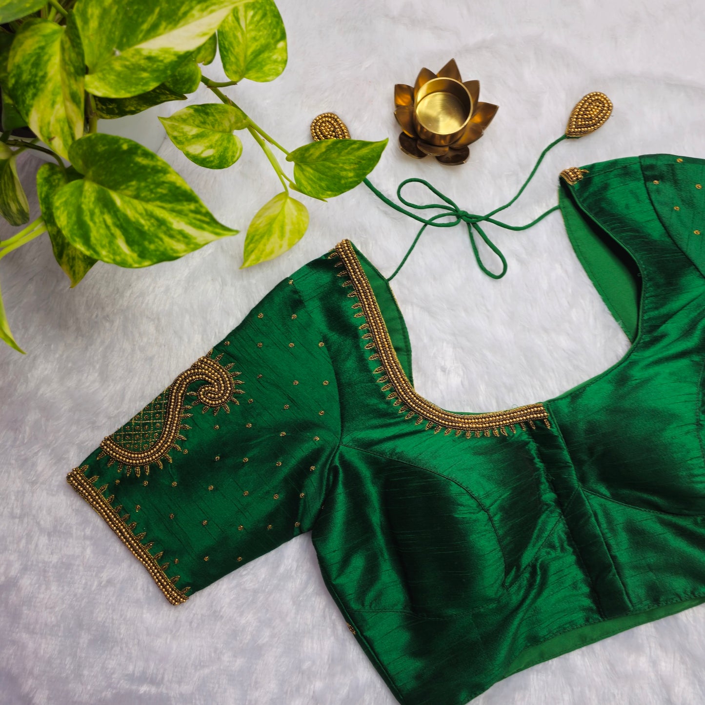 Green Raw Silk Mango Handwork blouse
