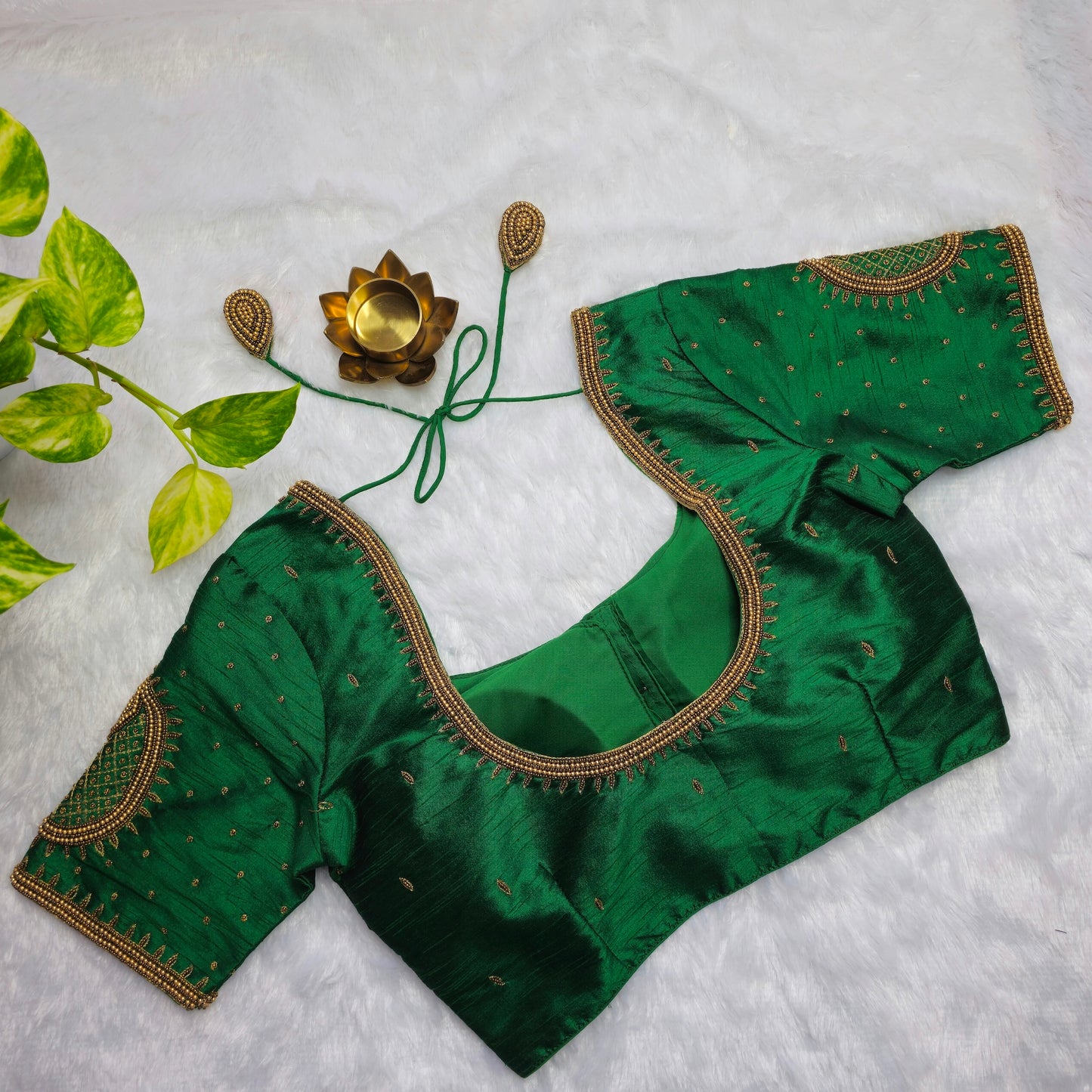 Green Raw Silk Mango Handwork blouse