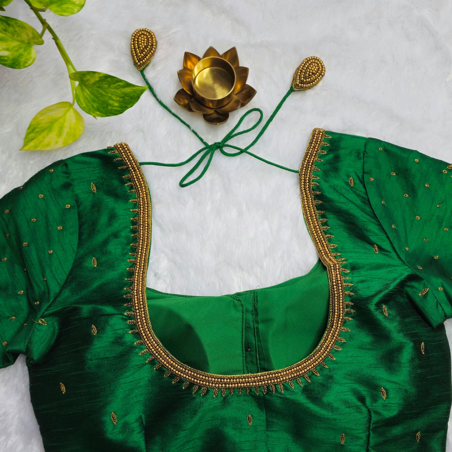 Green Raw Silk Mango Handwork blouse