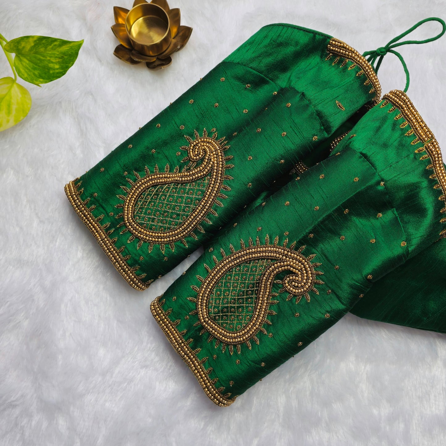 Green Raw Silk Mango Handwork blouse