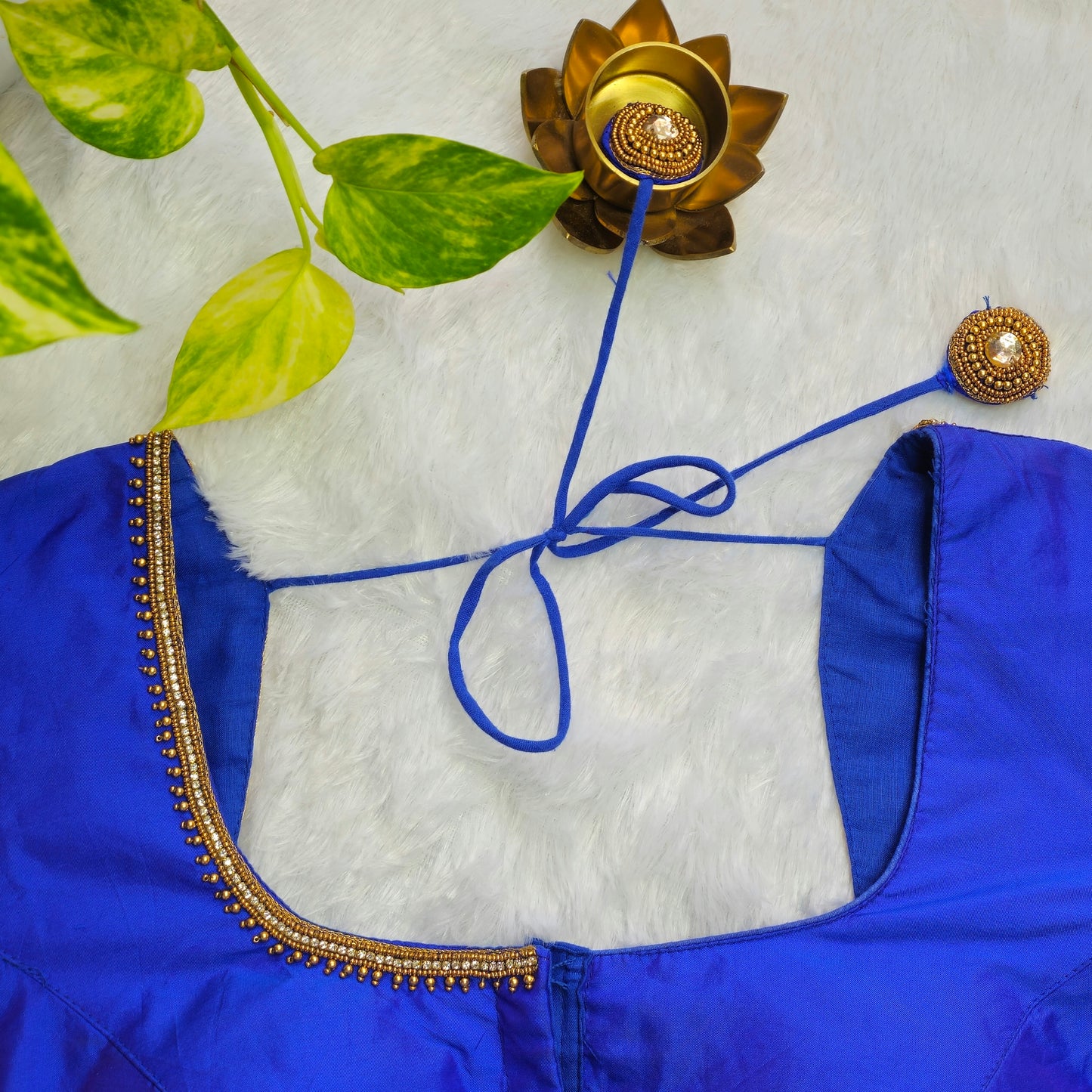 Blue Butter Silk Arm Cuff Handwork Blouse