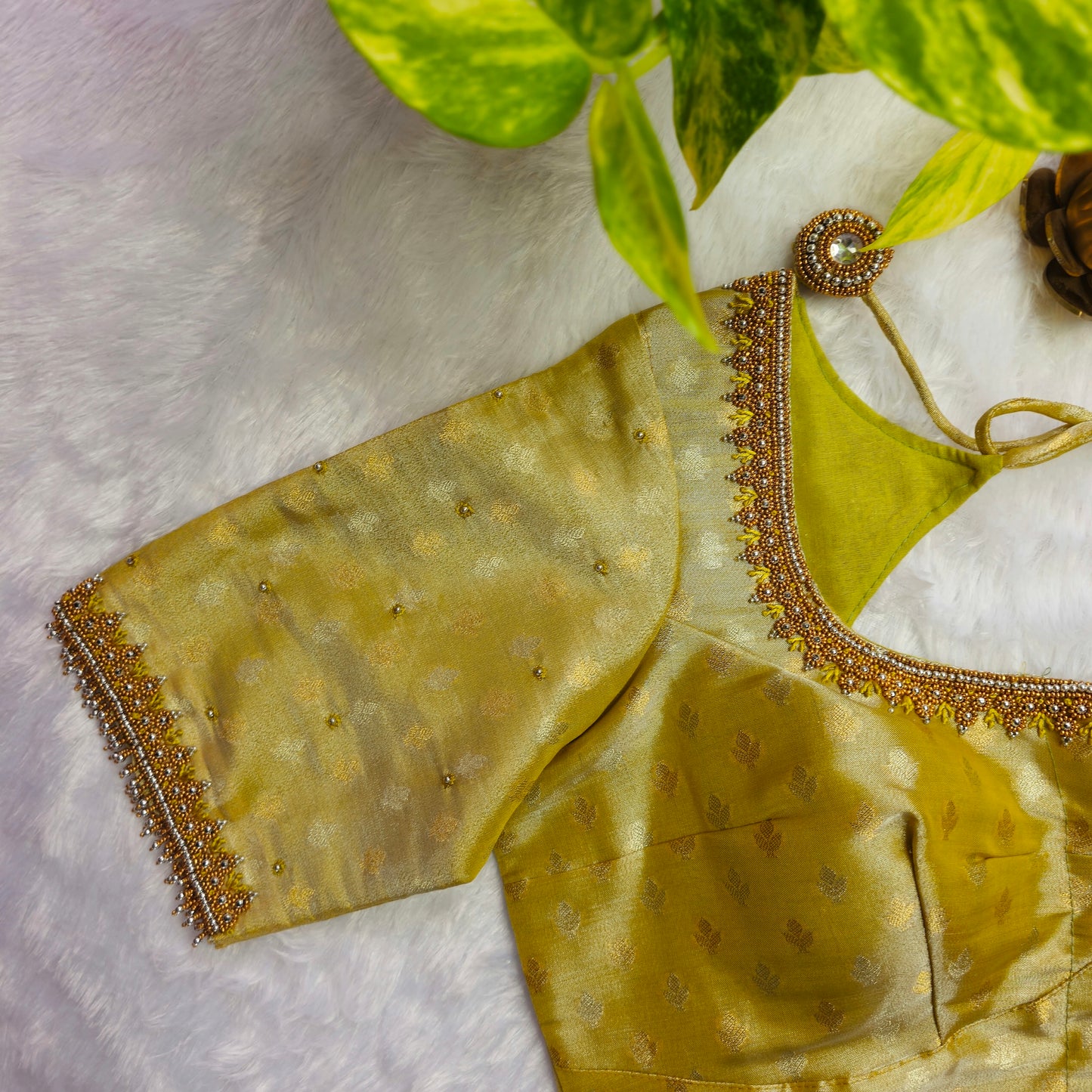 Yellow Tissue Handwork Blouse