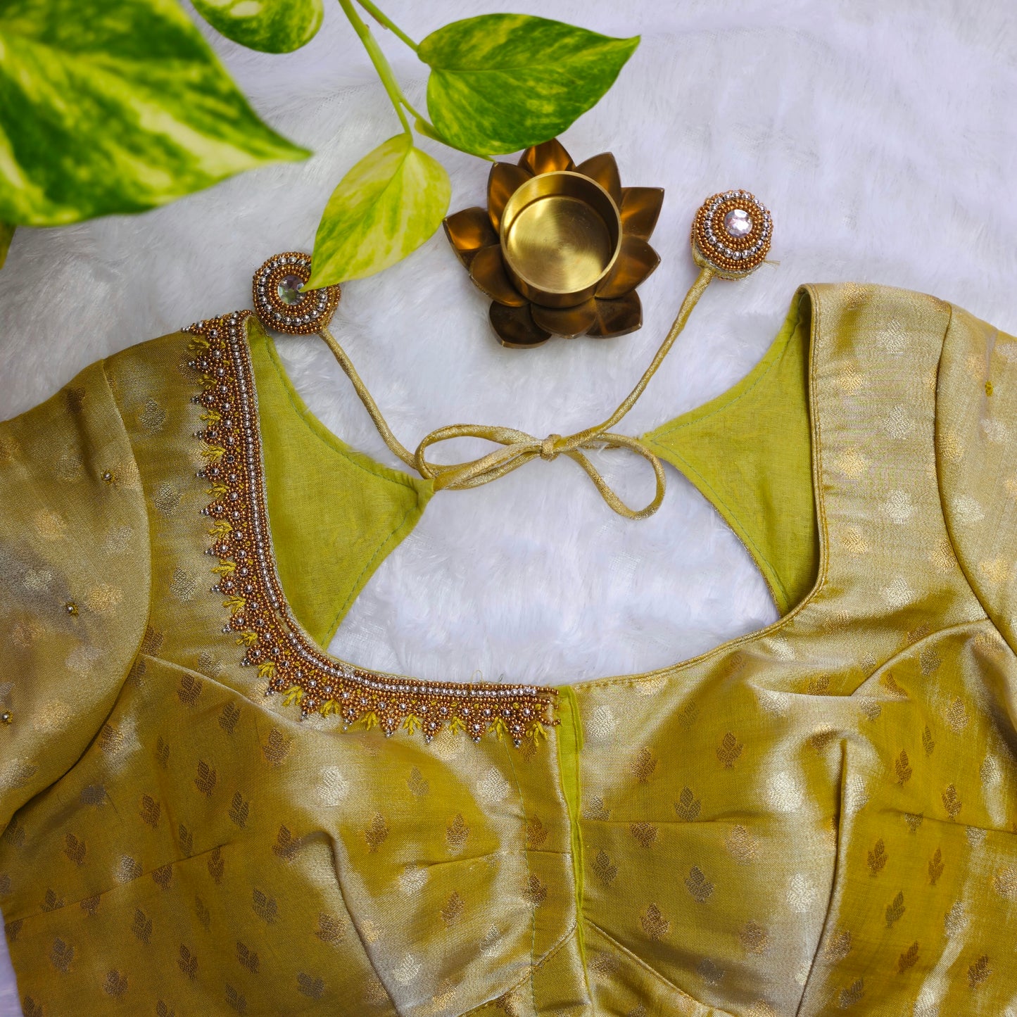 Yellow Tissue Handwork Blouse