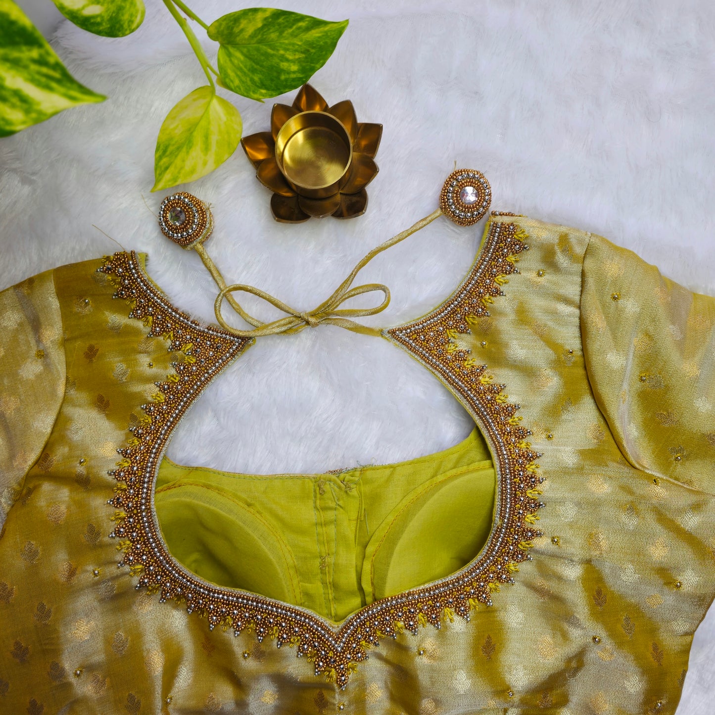 Yellow Tissue Handwork Blouse