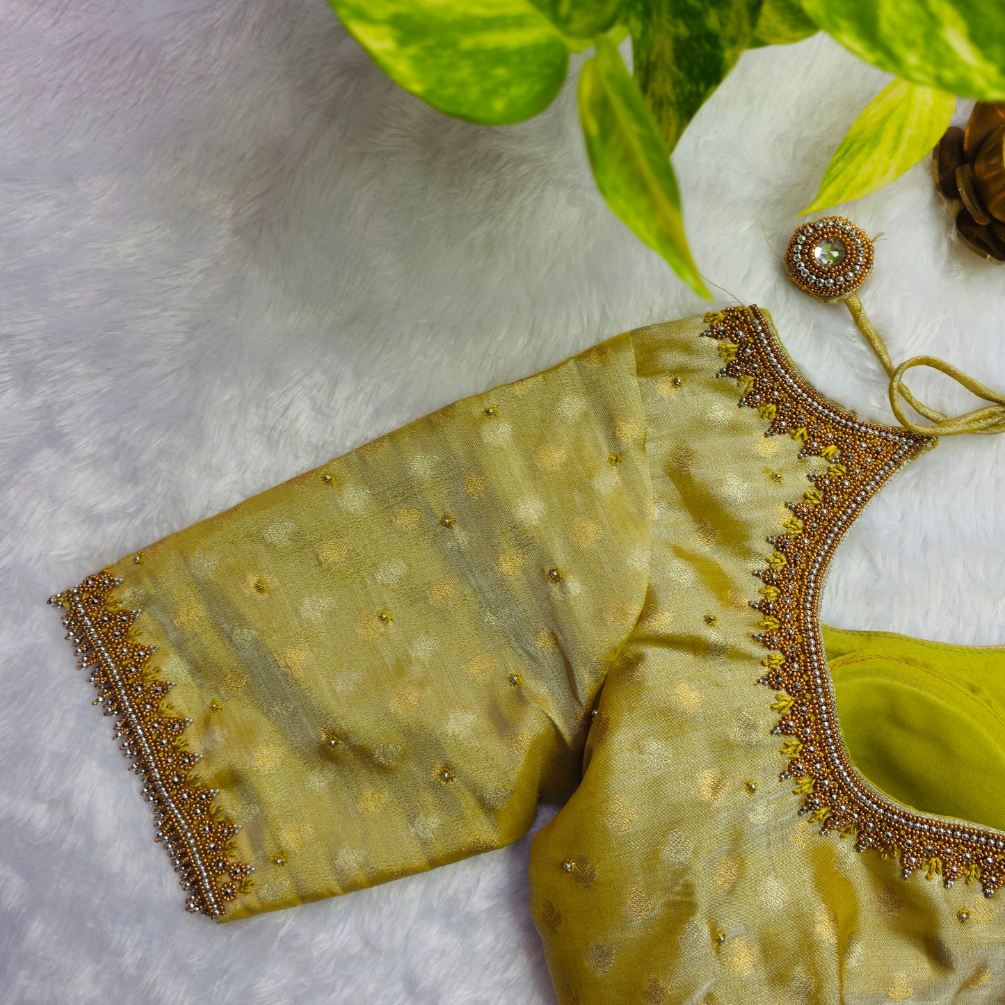 Yellow Tissue Handwork Blouse