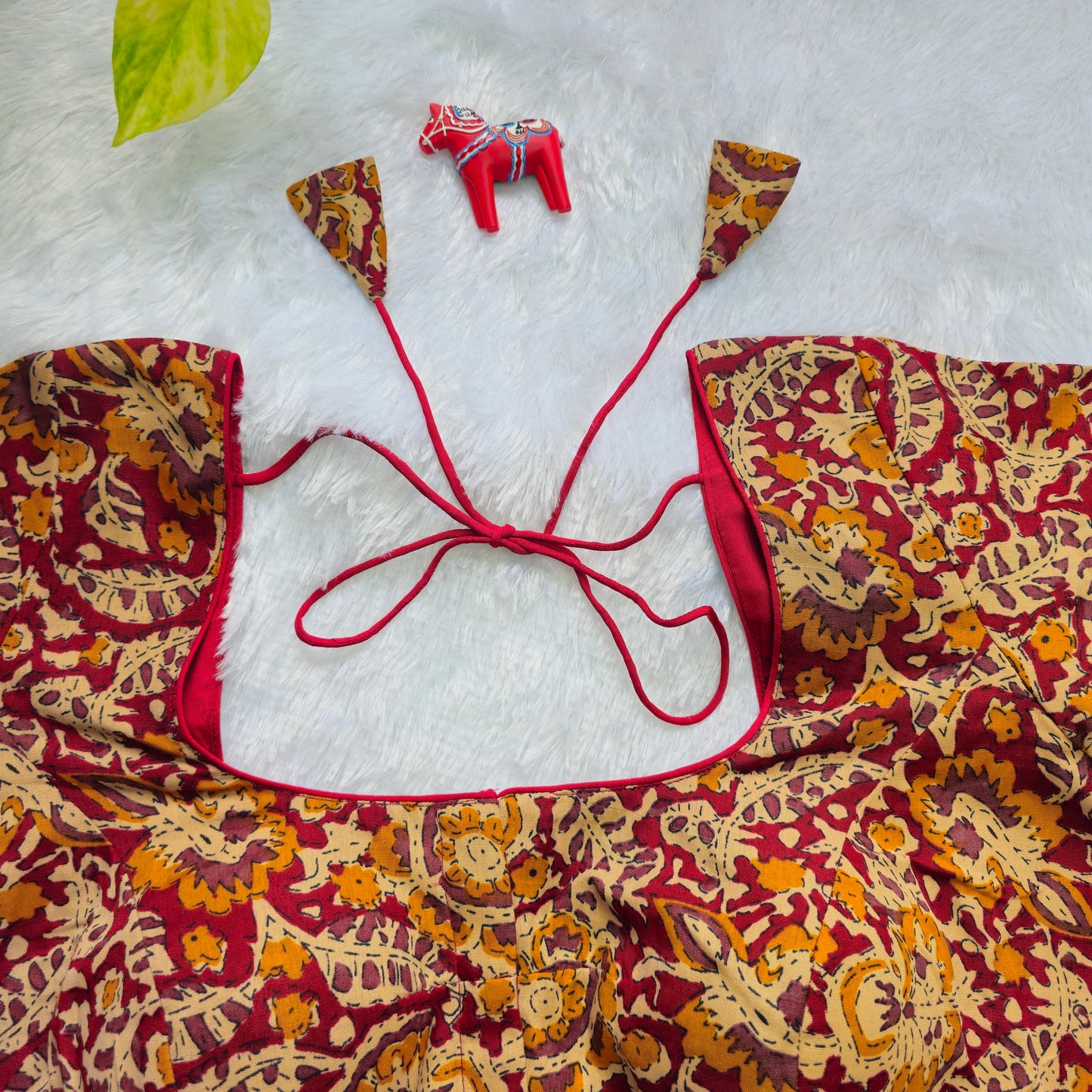 Red and yellow Cotton Kalamkari Blouse
