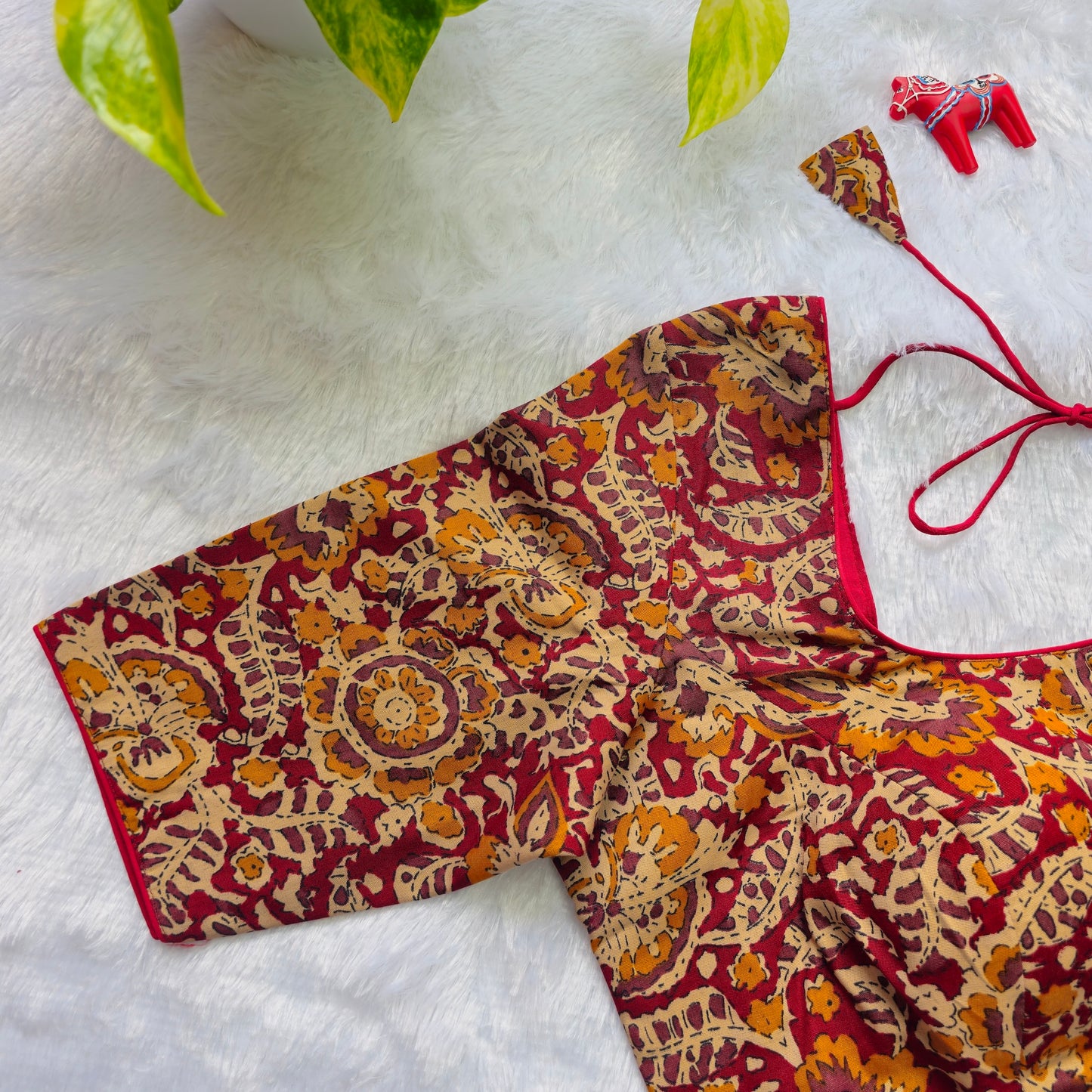 Red and yellow Cotton Kalamkari Blouse
