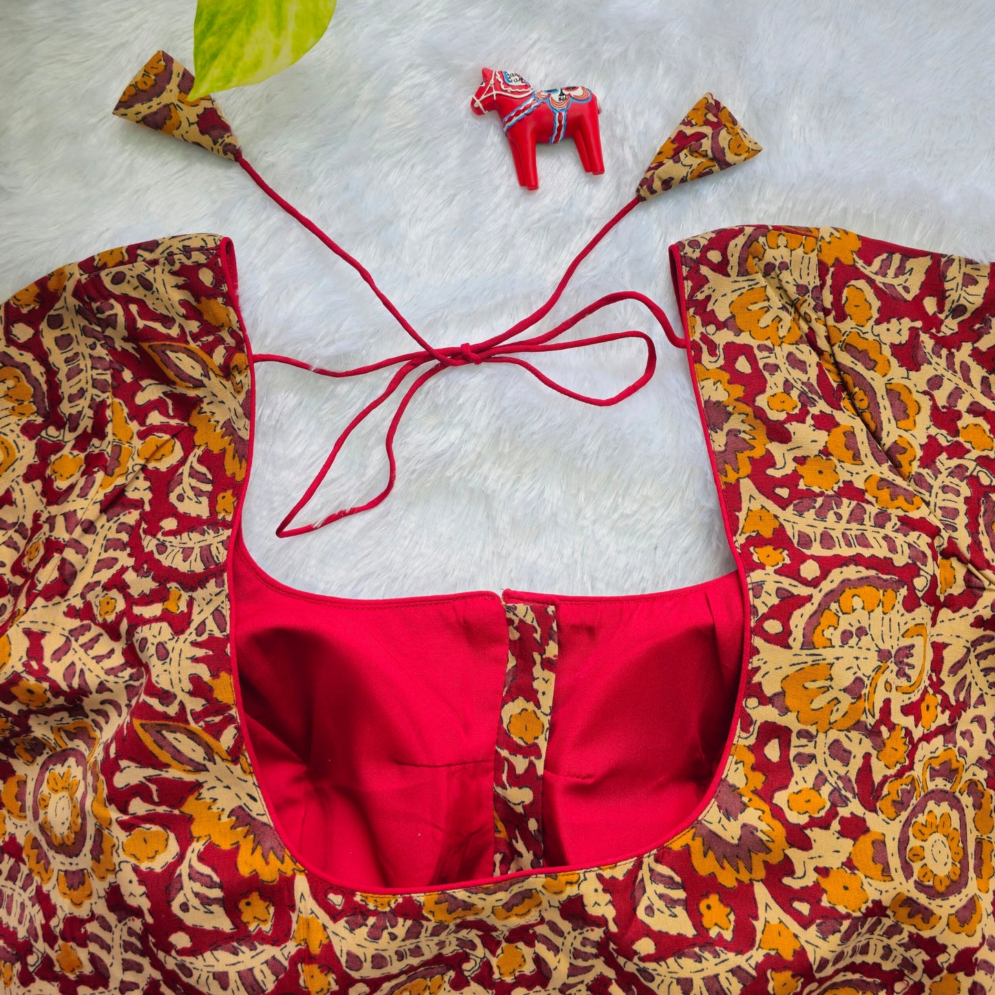 Red and yellow Cotton Kalamkari Blouse
