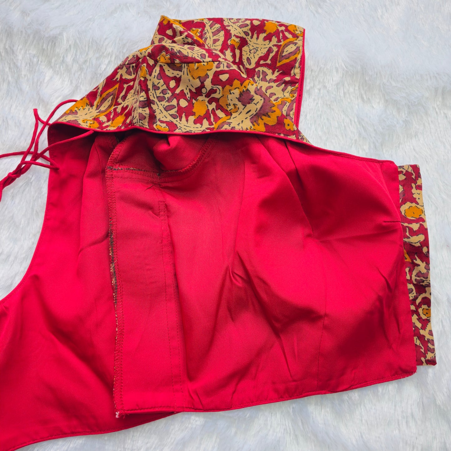 Red and yellow Cotton Kalamkari Blouse