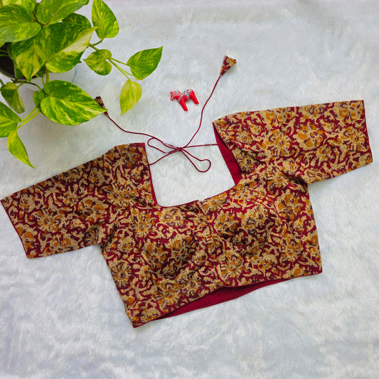 Yellow and Red Cotton Kalamkari Blouse