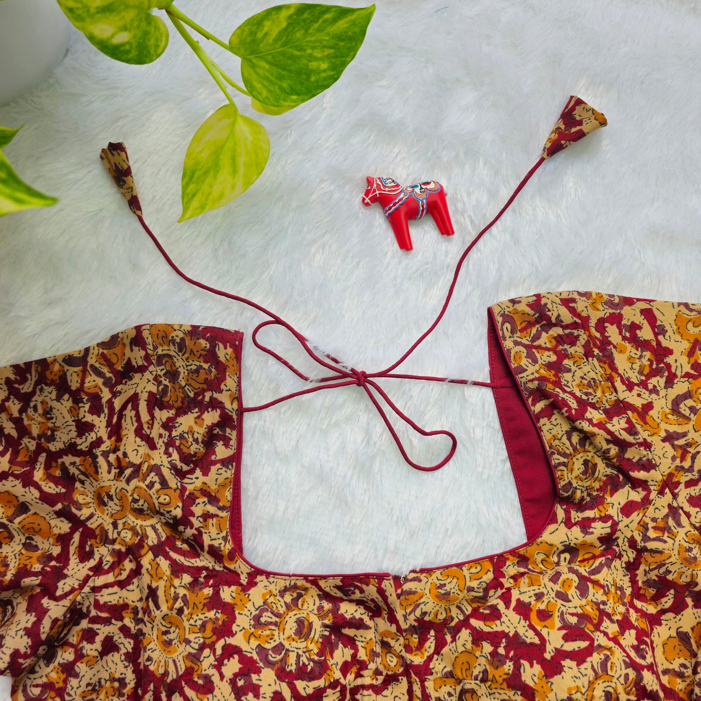 Yellow and Red Cotton Kalamkari Blouse