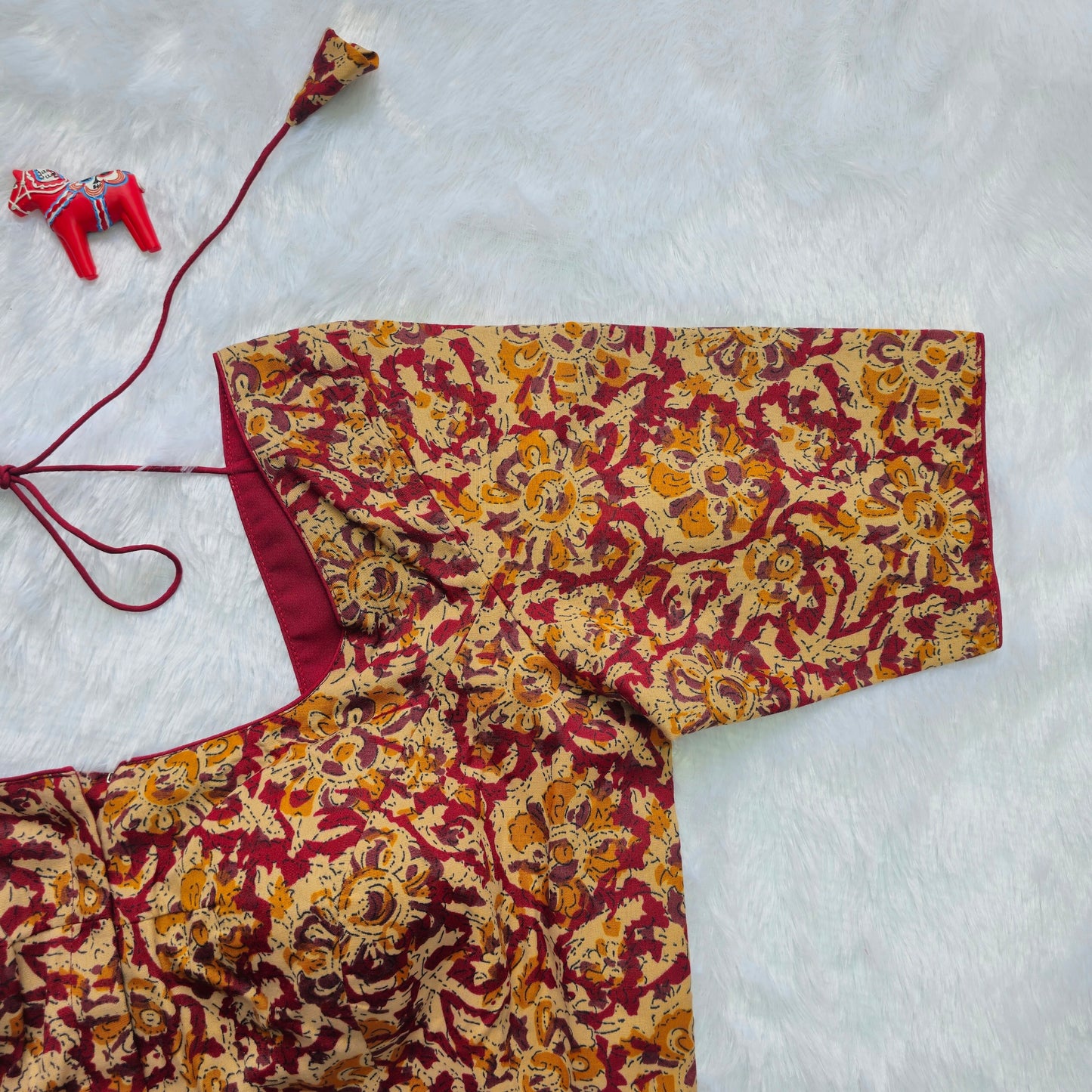 Yellow and Red Cotton Kalamkari Blouse
