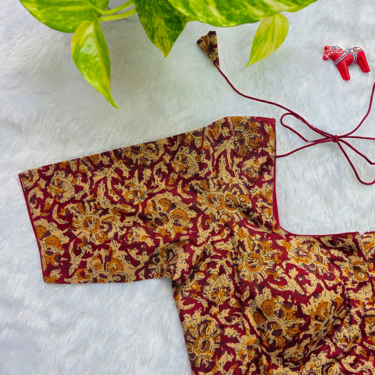 Yellow and Red Cotton Kalamkari Blouse