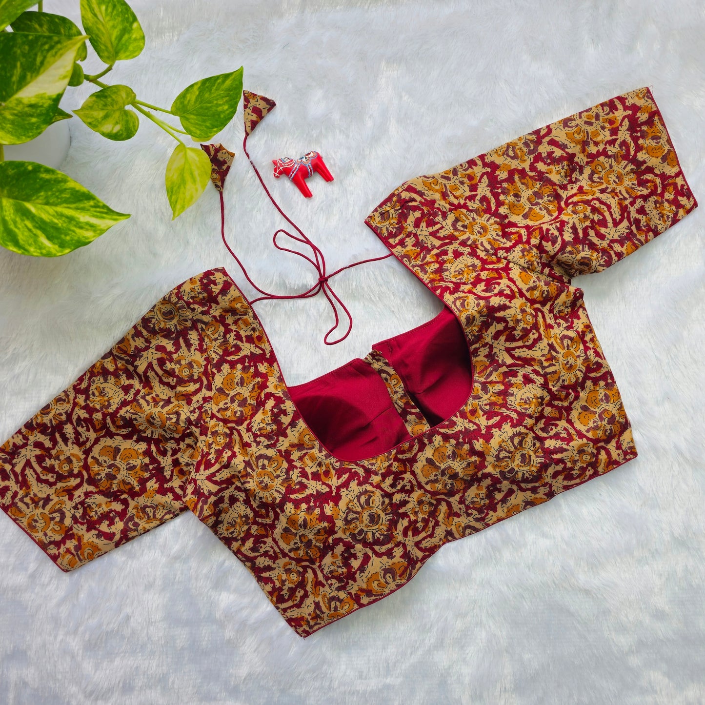 Yellow and Red Cotton Kalamkari Blouse