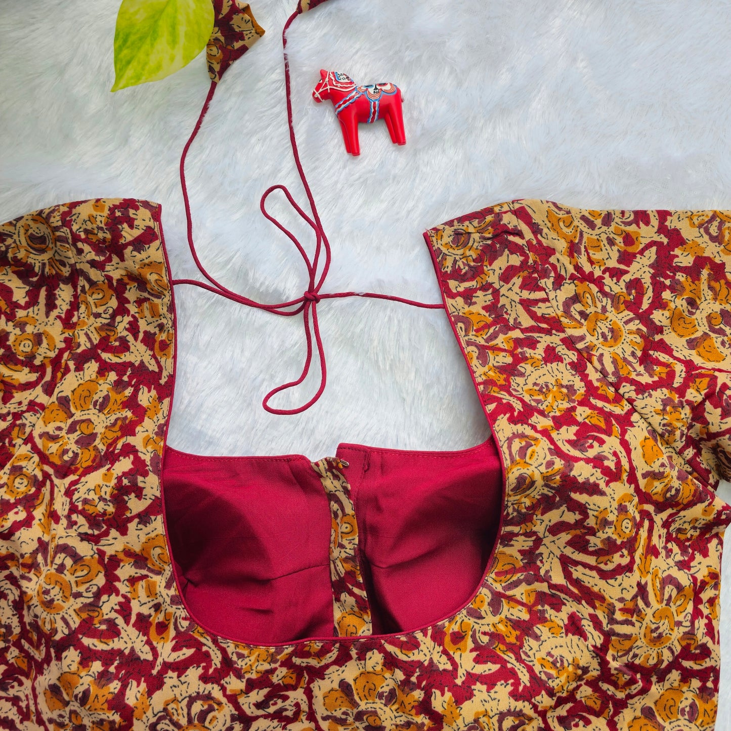 Yellow and Red Cotton Kalamkari Blouse