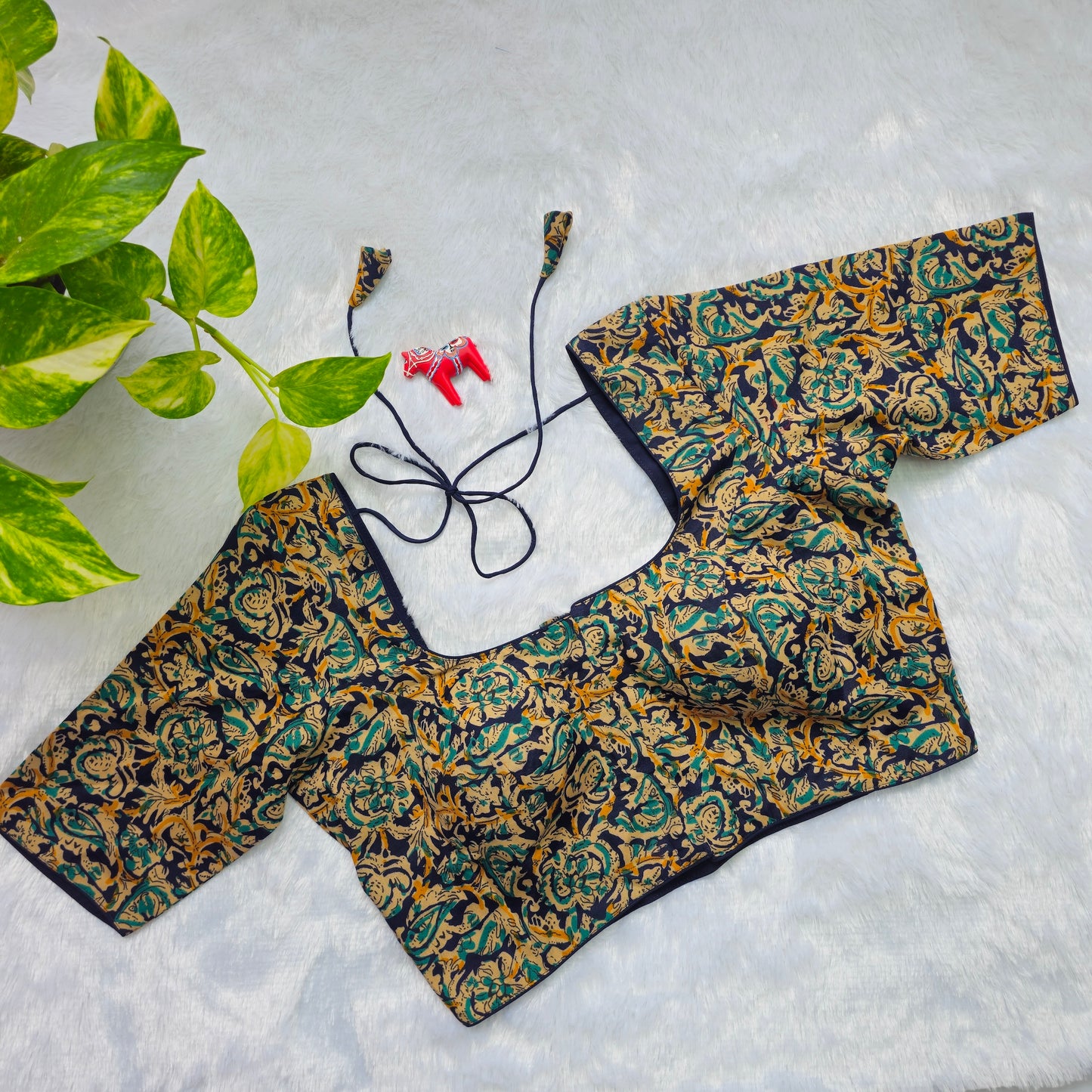 Blue and yellow Cotton Kalamkari Blouse