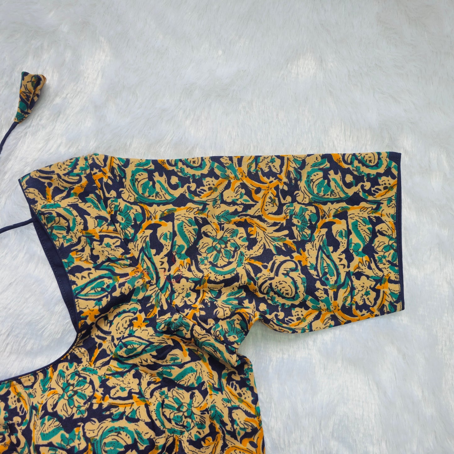 Blue and yellow Cotton Kalamkari Blouse