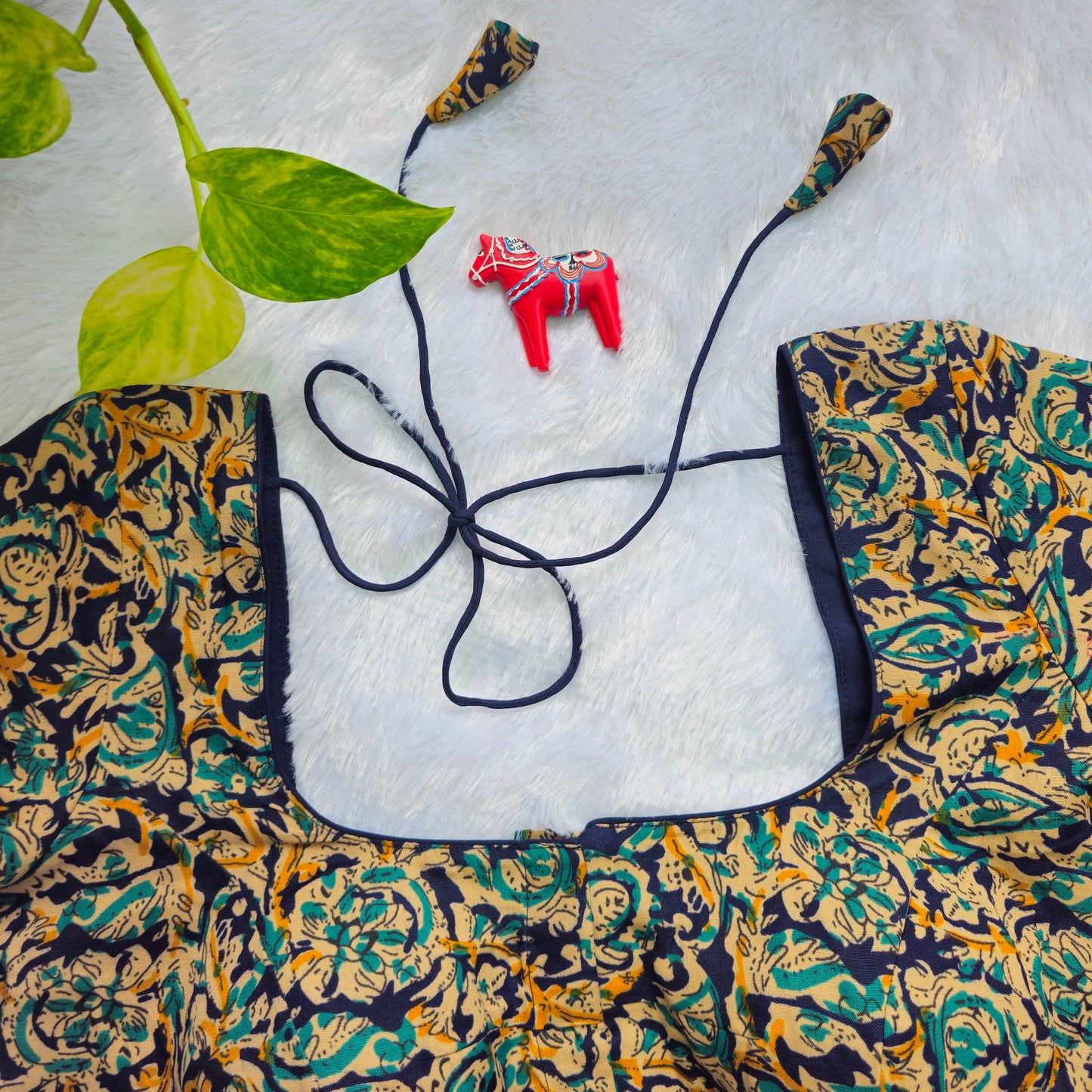 Blue and yellow Cotton Kalamkari Blouse