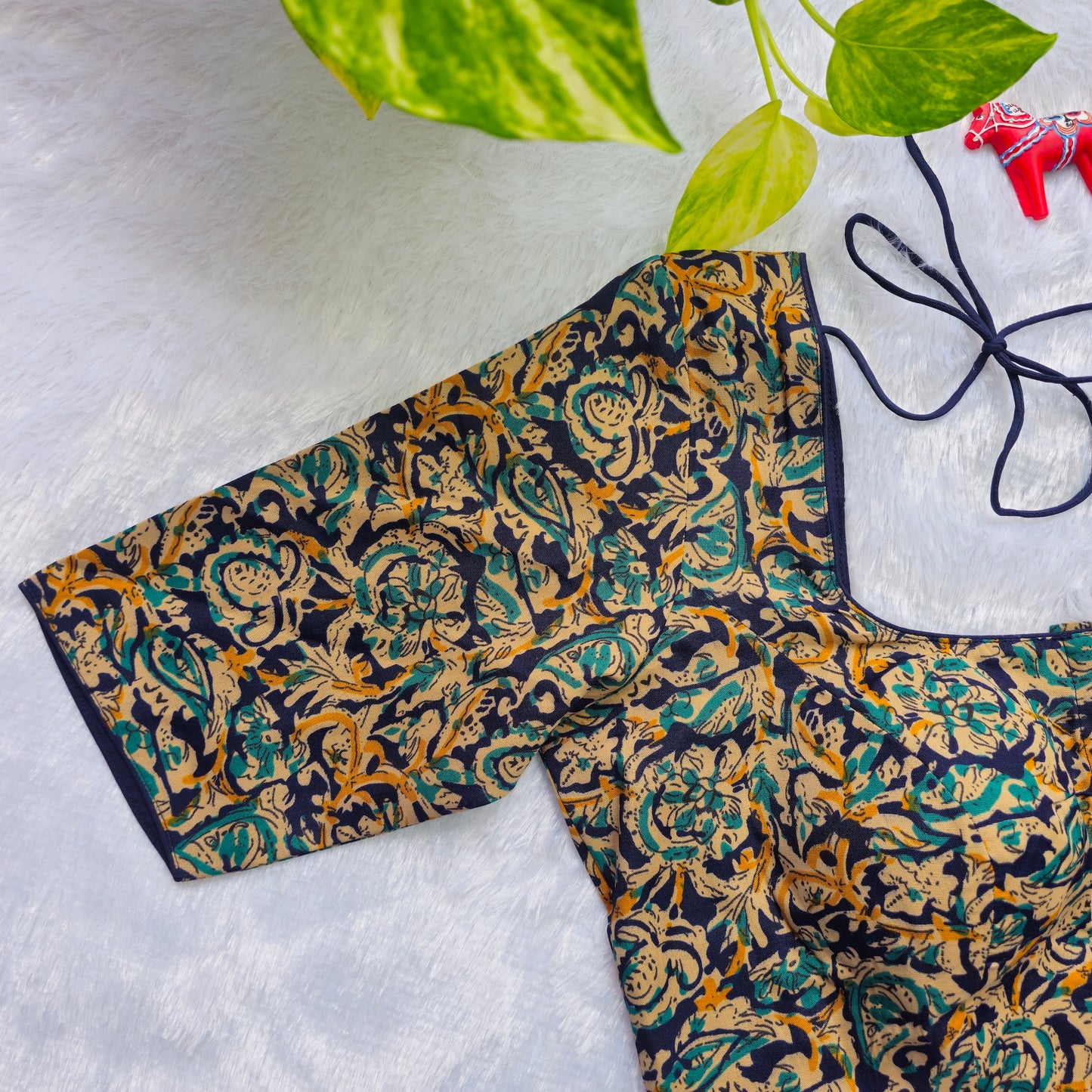Blue and yellow Cotton Kalamkari Blouse