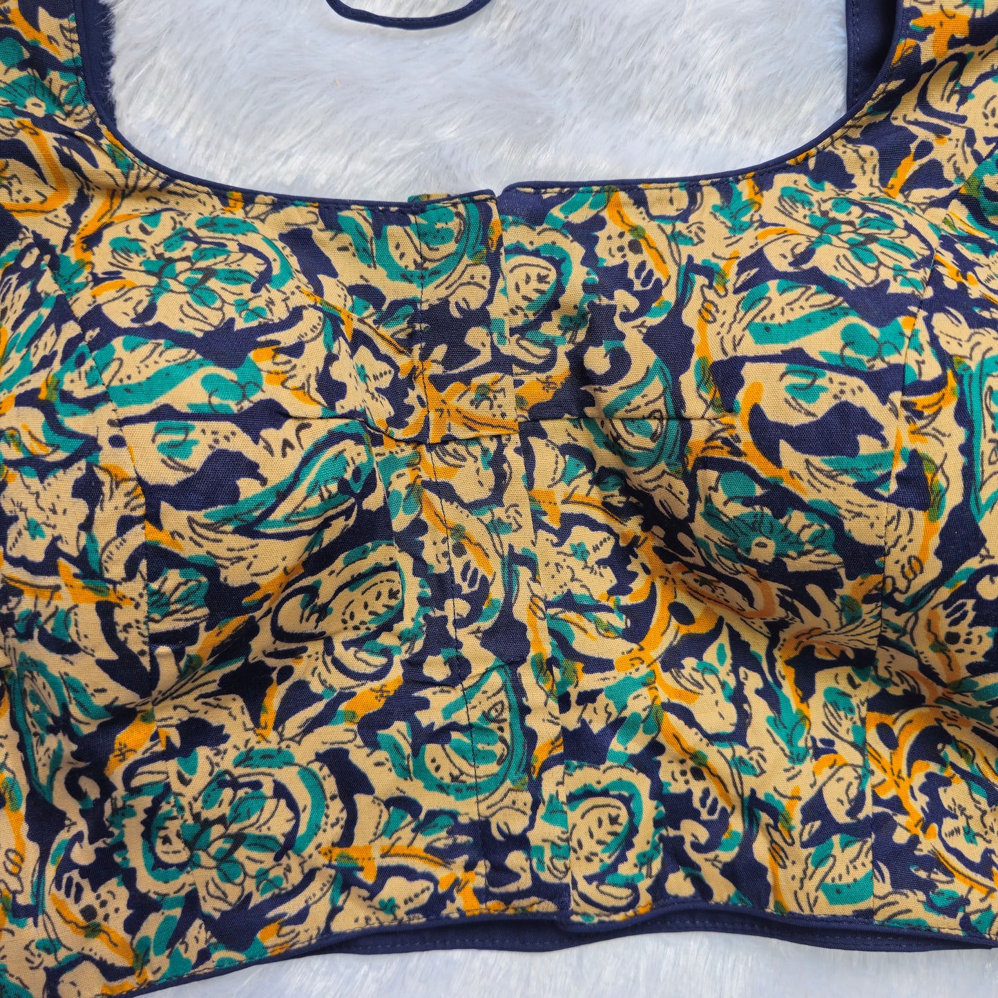 Blue and yellow Cotton Kalamkari Blouse