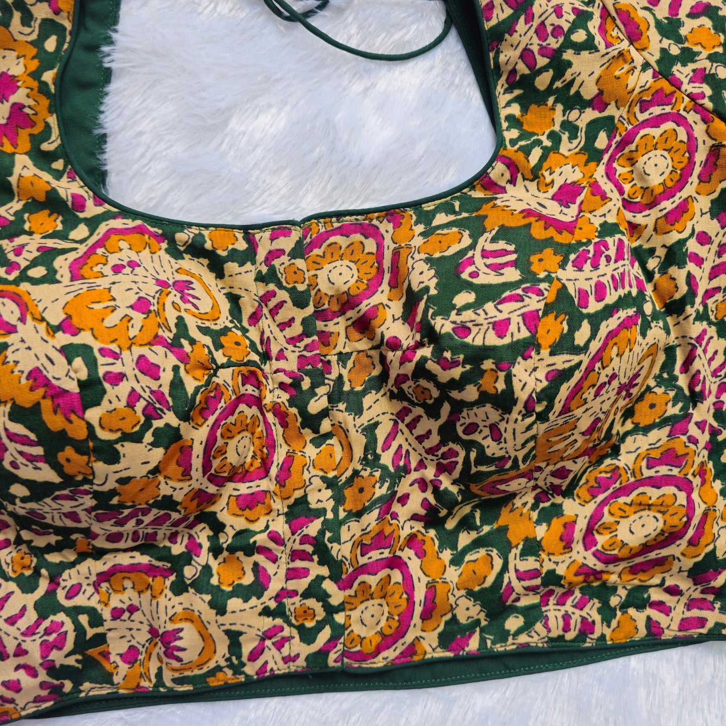 Green and yellow Cotton Kalamkari Blouse
