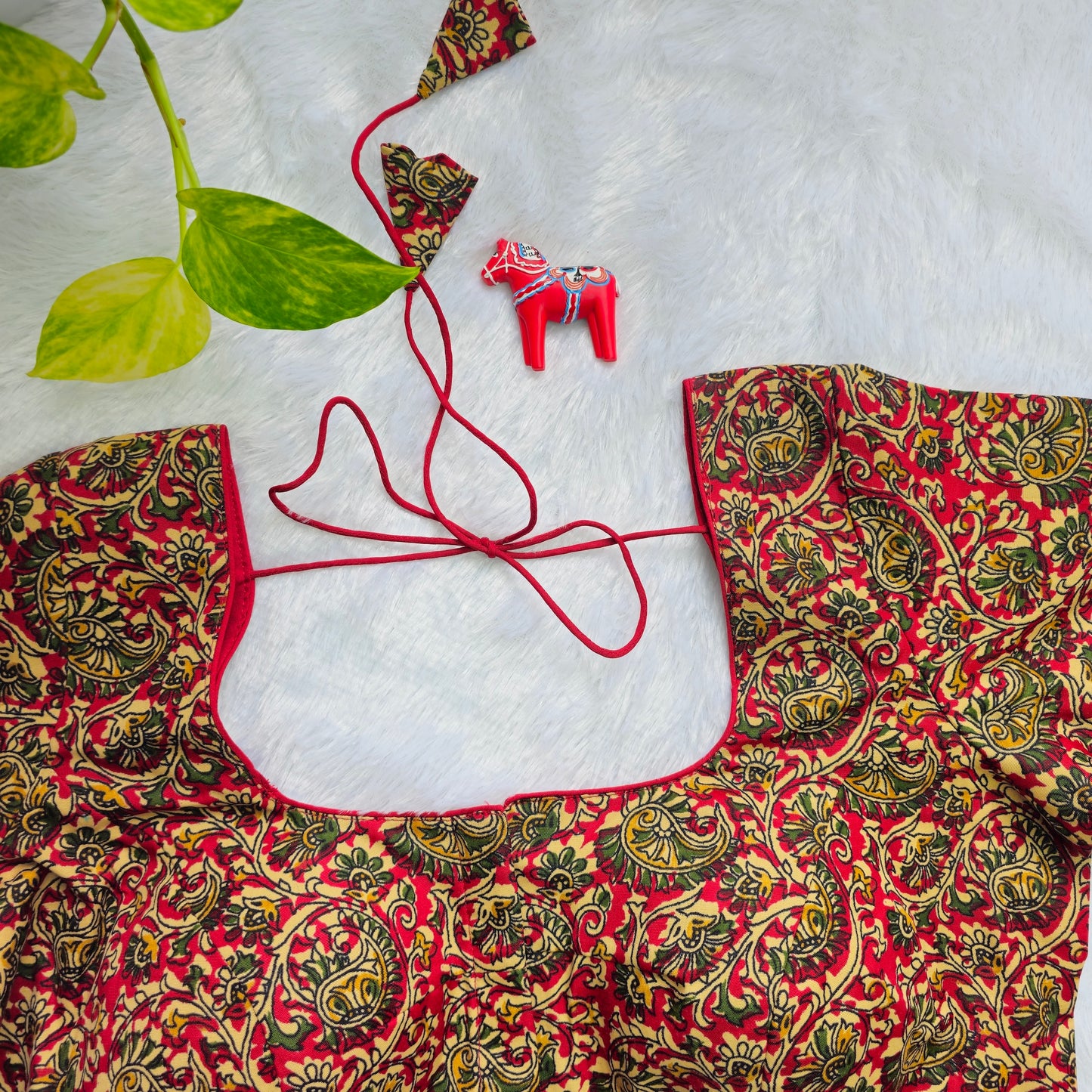 Red and Green Cotton Kalamkari Blouse