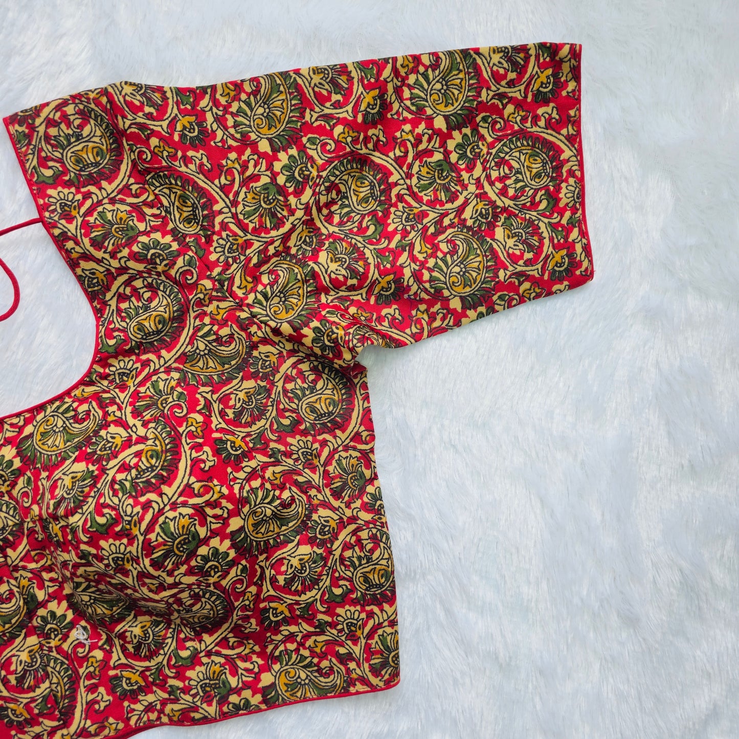 Red and Green Cotton Kalamkari Blouse