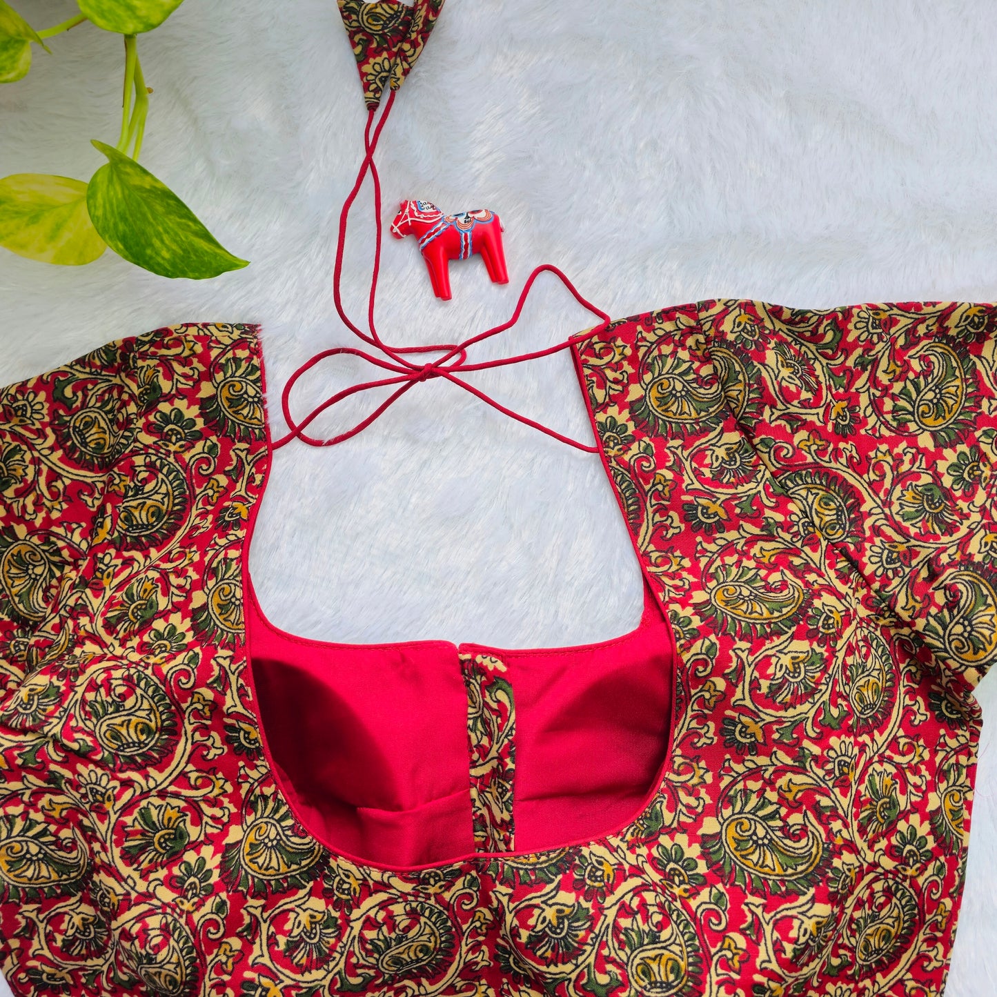 Red and Green Cotton Kalamkari Blouse