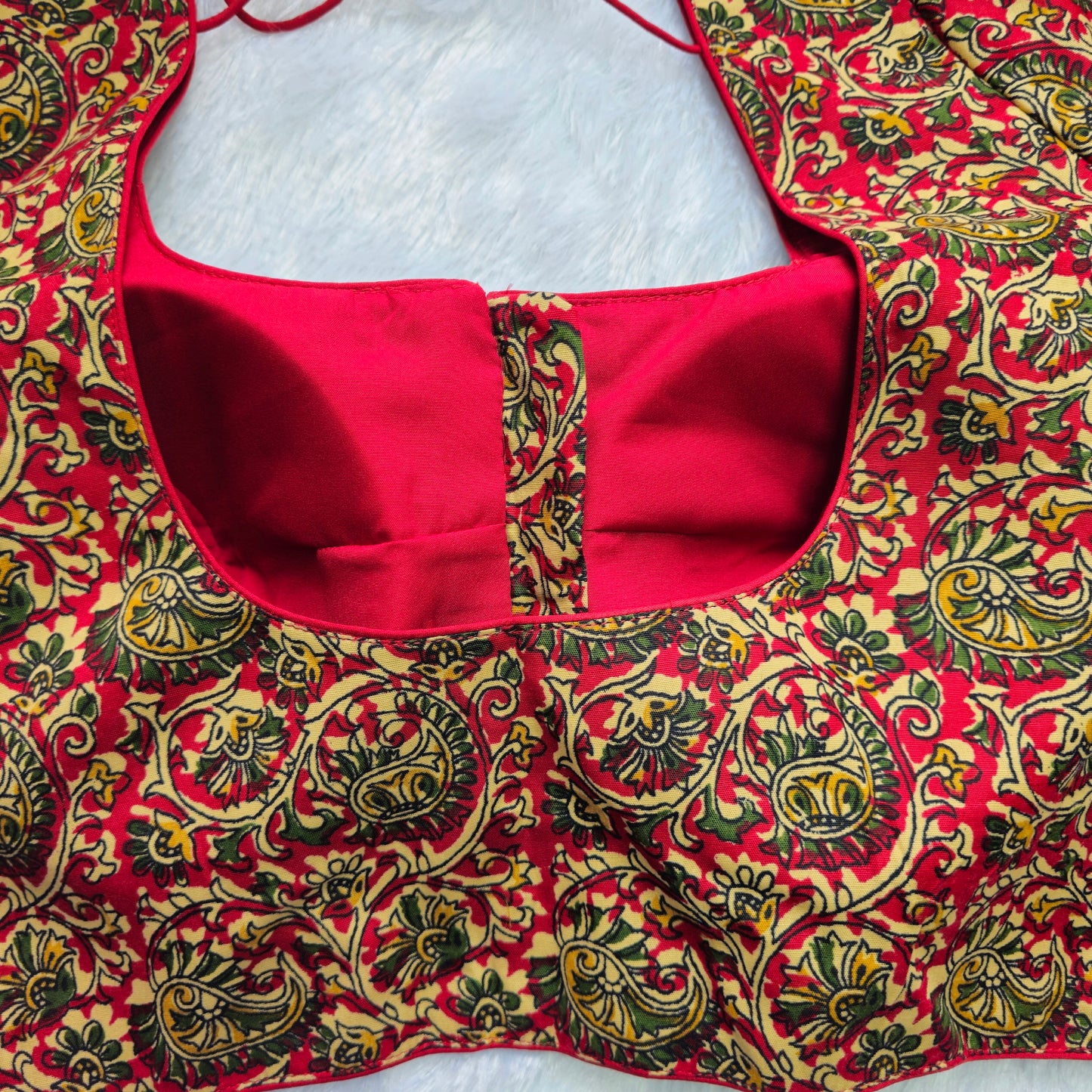Red and Green Cotton Kalamkari Blouse
