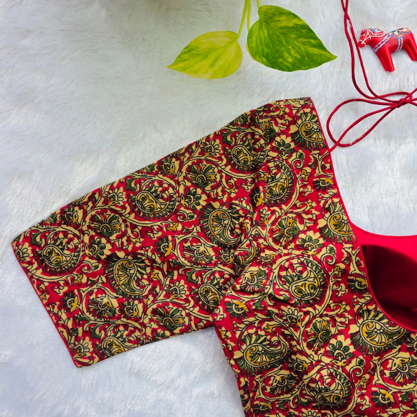 Red and Green Cotton Kalamkari Blouse