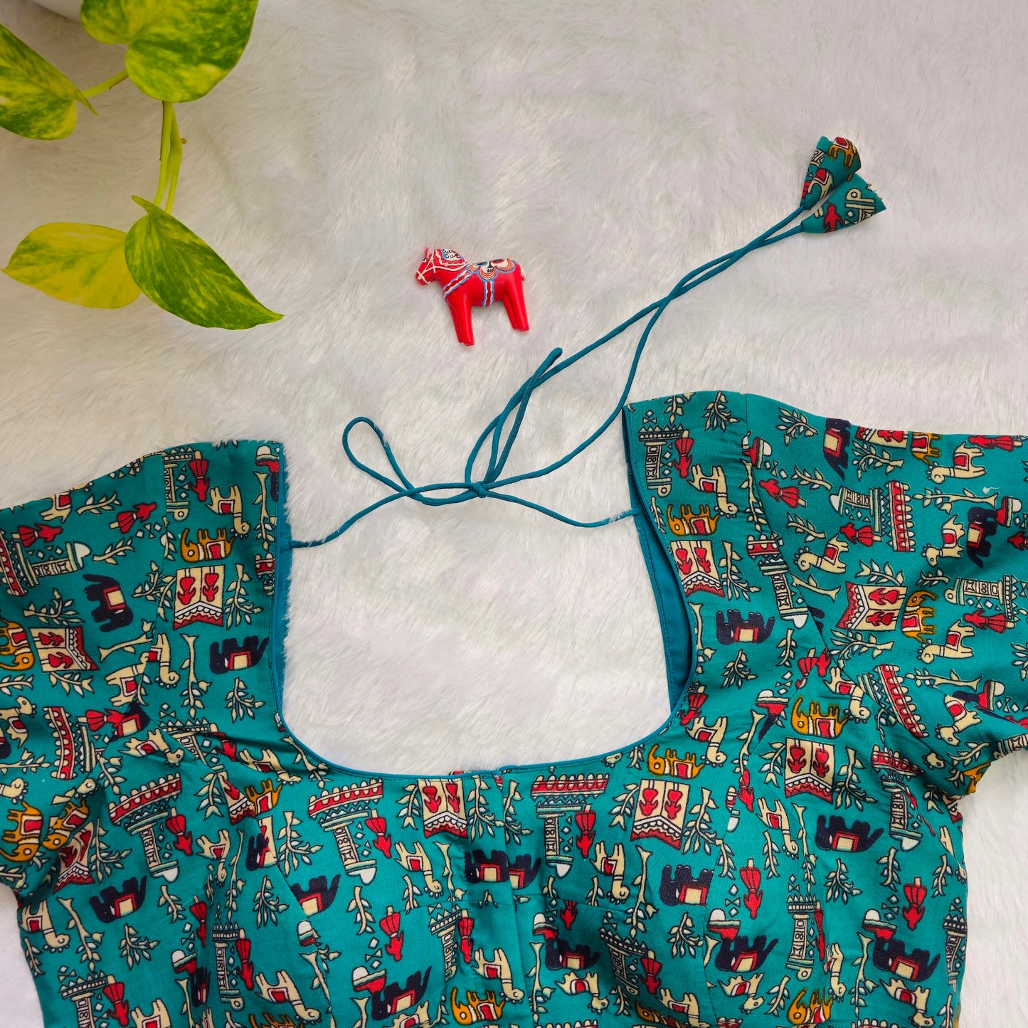 Turquoise Cotton Kalamkari Blouse