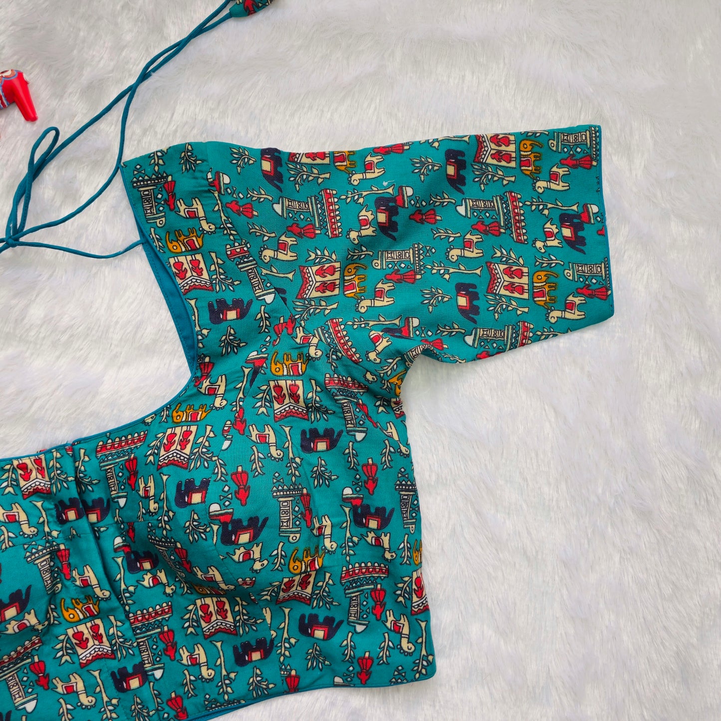 Turquoise Cotton Kalamkari Blouse