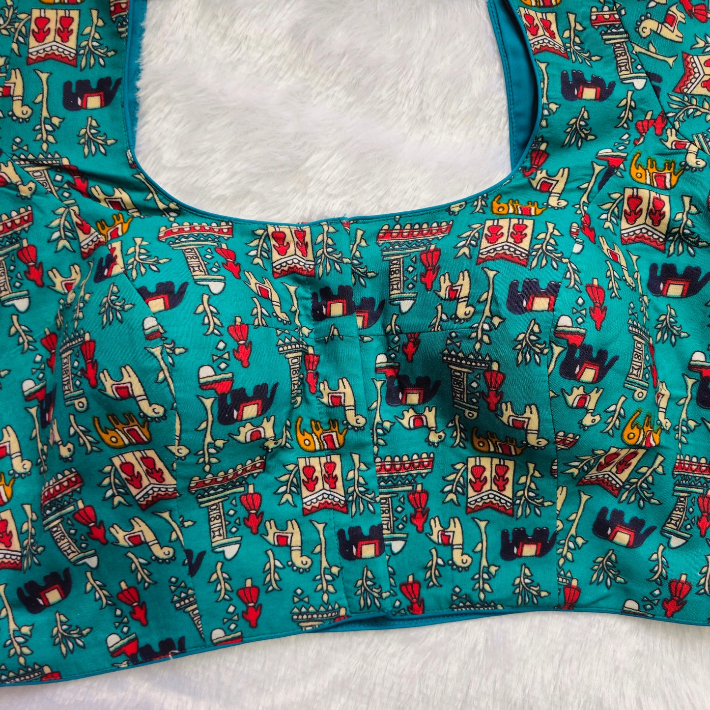 Turquoise Cotton Kalamkari Blouse
