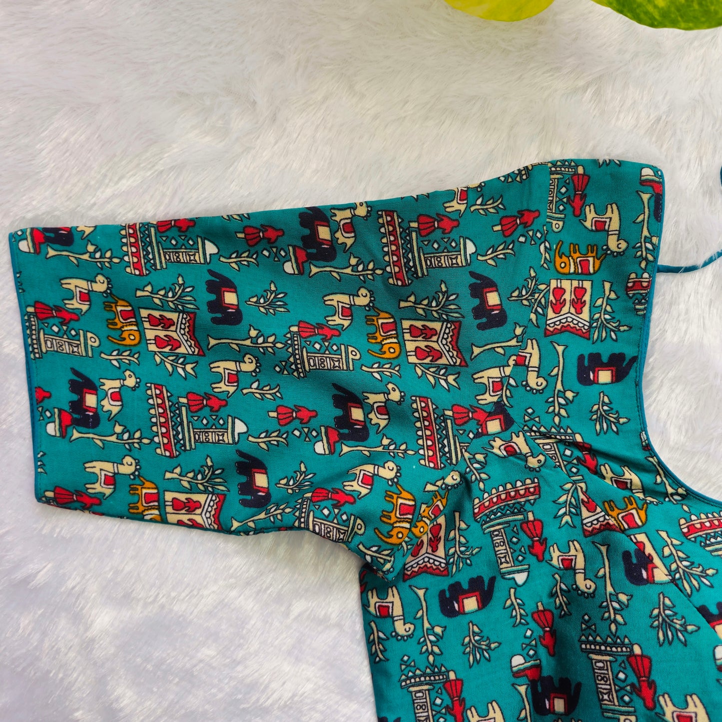 Turquoise Cotton Kalamkari Blouse