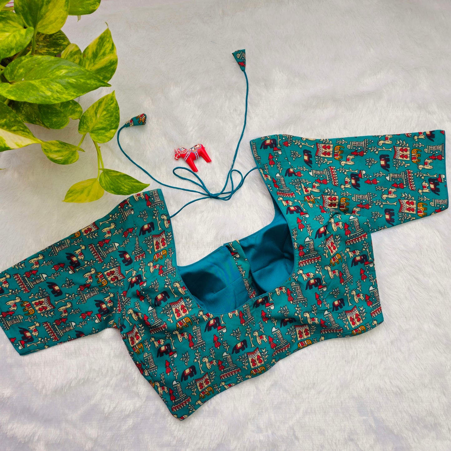 Turquoise Cotton Kalamkari Blouse